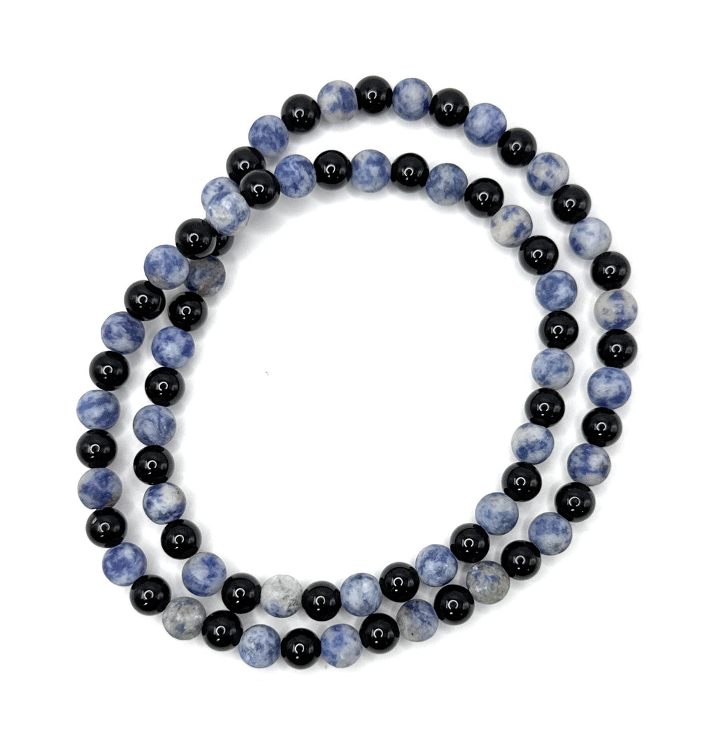 Matte Brazil Sodalite, Black Onyx Beaded Stretch Necklace – 6-mm | Made to Order, No Clasp