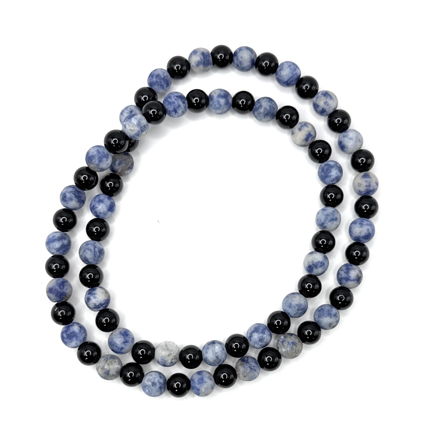 Matte Brazil Sodalite, Black Onyx Beaded Stretch Necklace – 6-mm | Made to Order, No Clasp