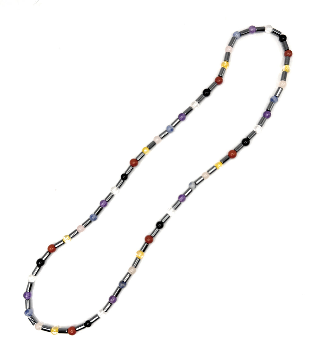 Tiny 7 Chakra + Hematite Beaded Stretch Necklace 4mm | Balance Healing Energy, Healing Crystal Jewelry, Gift for Her