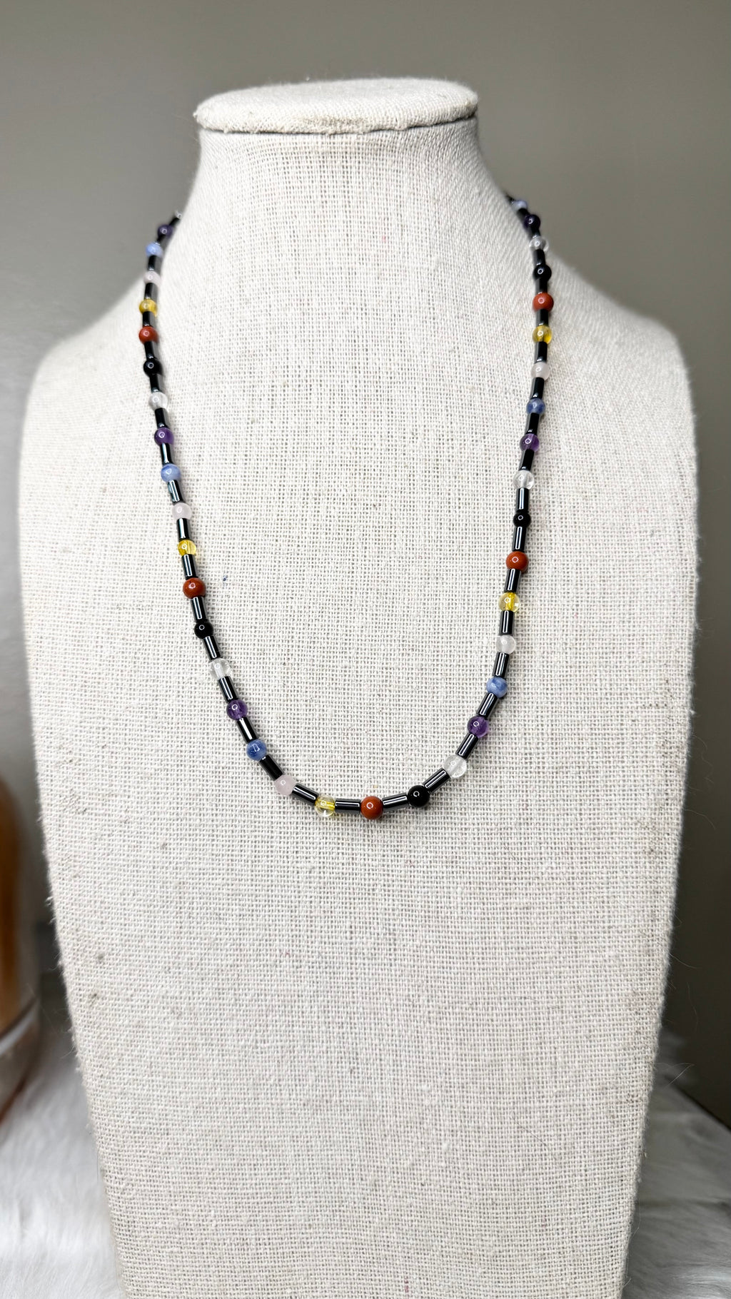 Tiny, Dainty, 7 Chakra Beaded Stretch Necklace – 4mm | Handmade, No Clasp