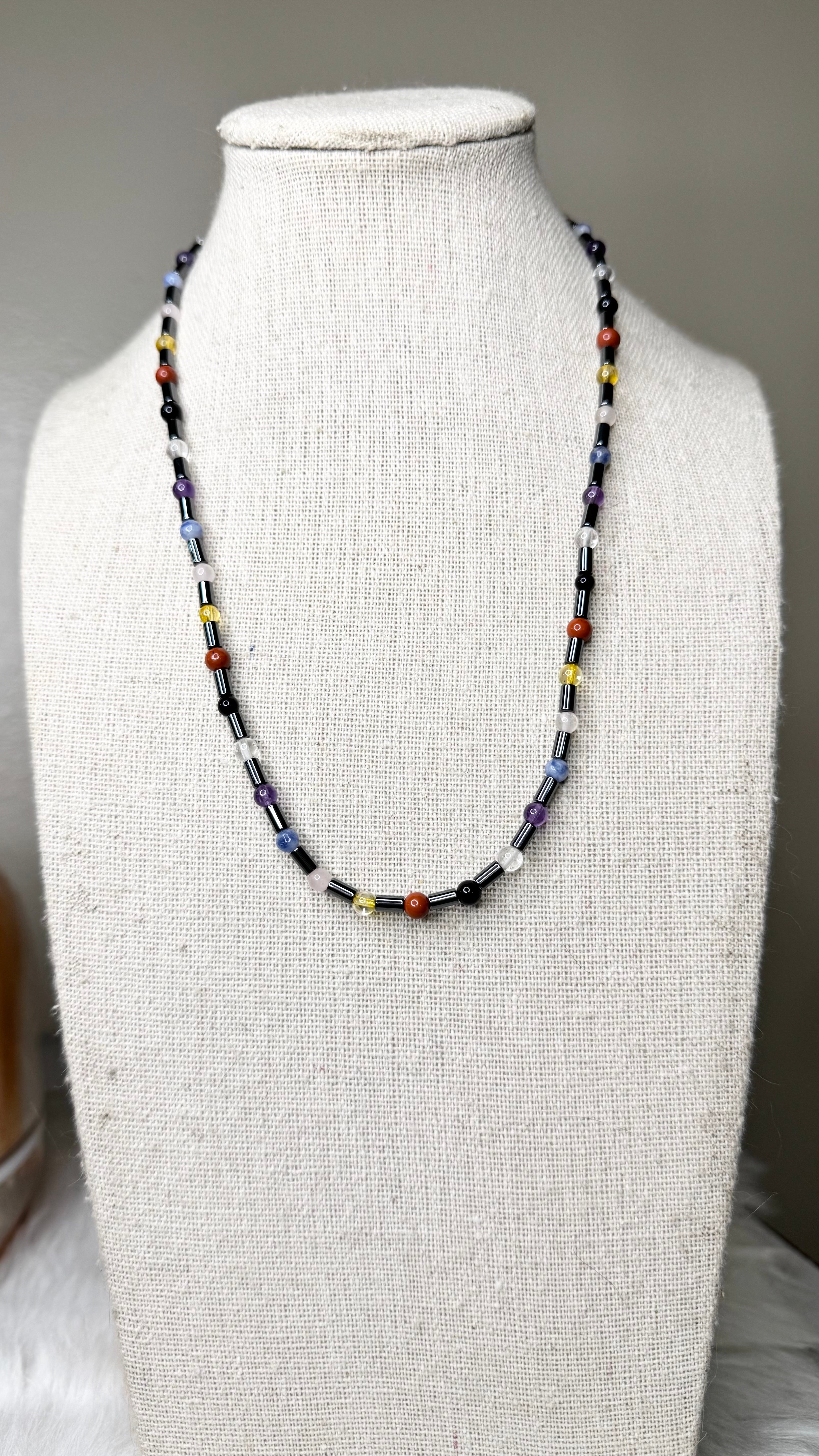 Tiny, Dainty, 7 Chakra Beaded Stretch Necklace – 4mm | Handmade, No Clasp