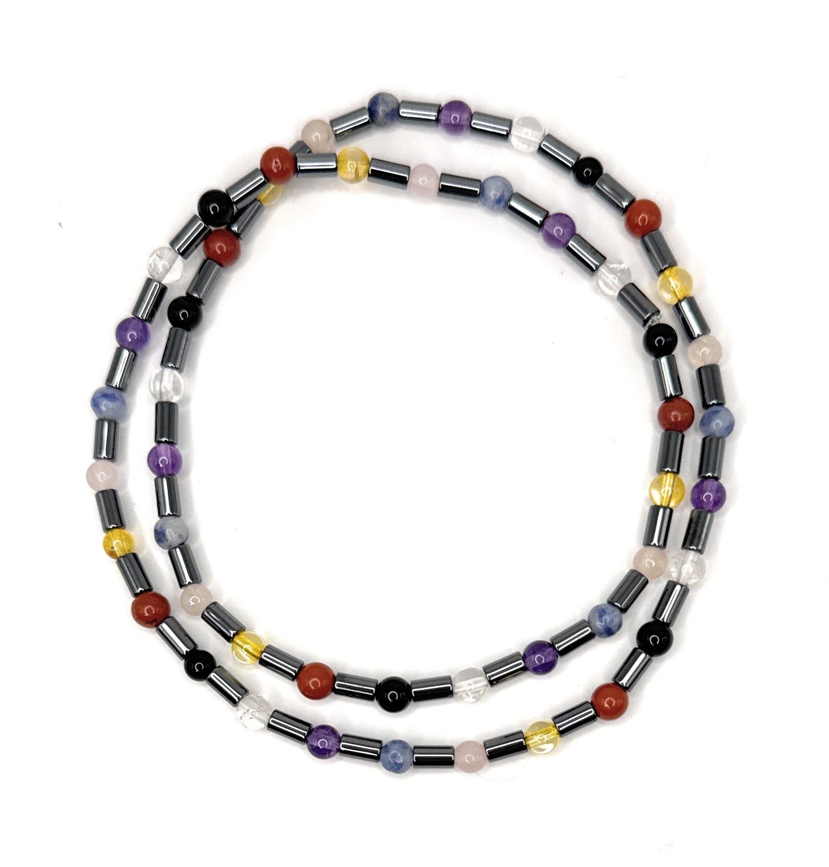 Tiny 7 Chakra + Hematite Beaded Stretch Necklace 4mm | Balance Healing Energy, Healing Crystal Jewelry, Gift for Her