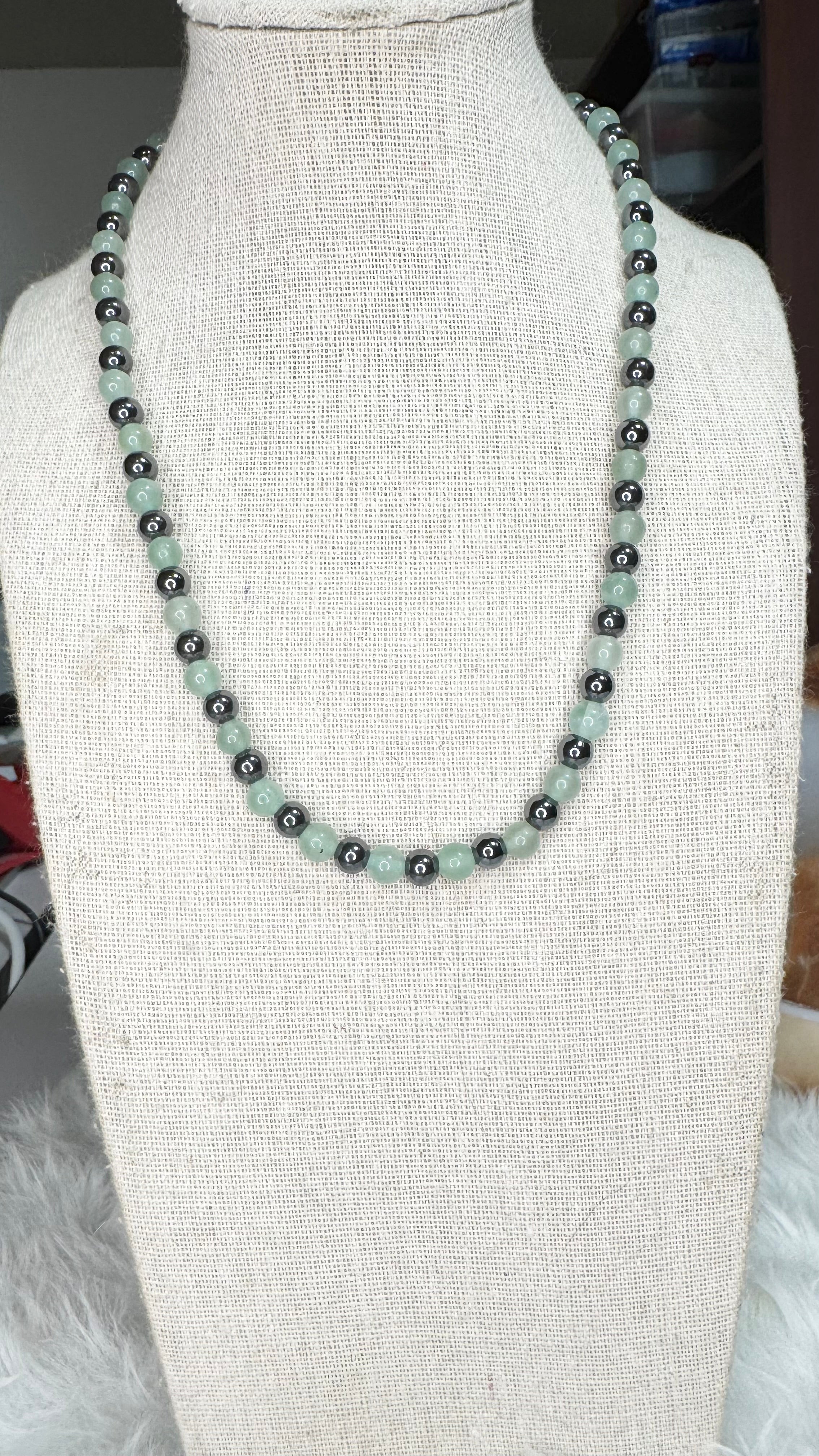 Green Aventurine, Hematite Beaded Stretch Necklace – 6mm | Made to Order, No Clasp