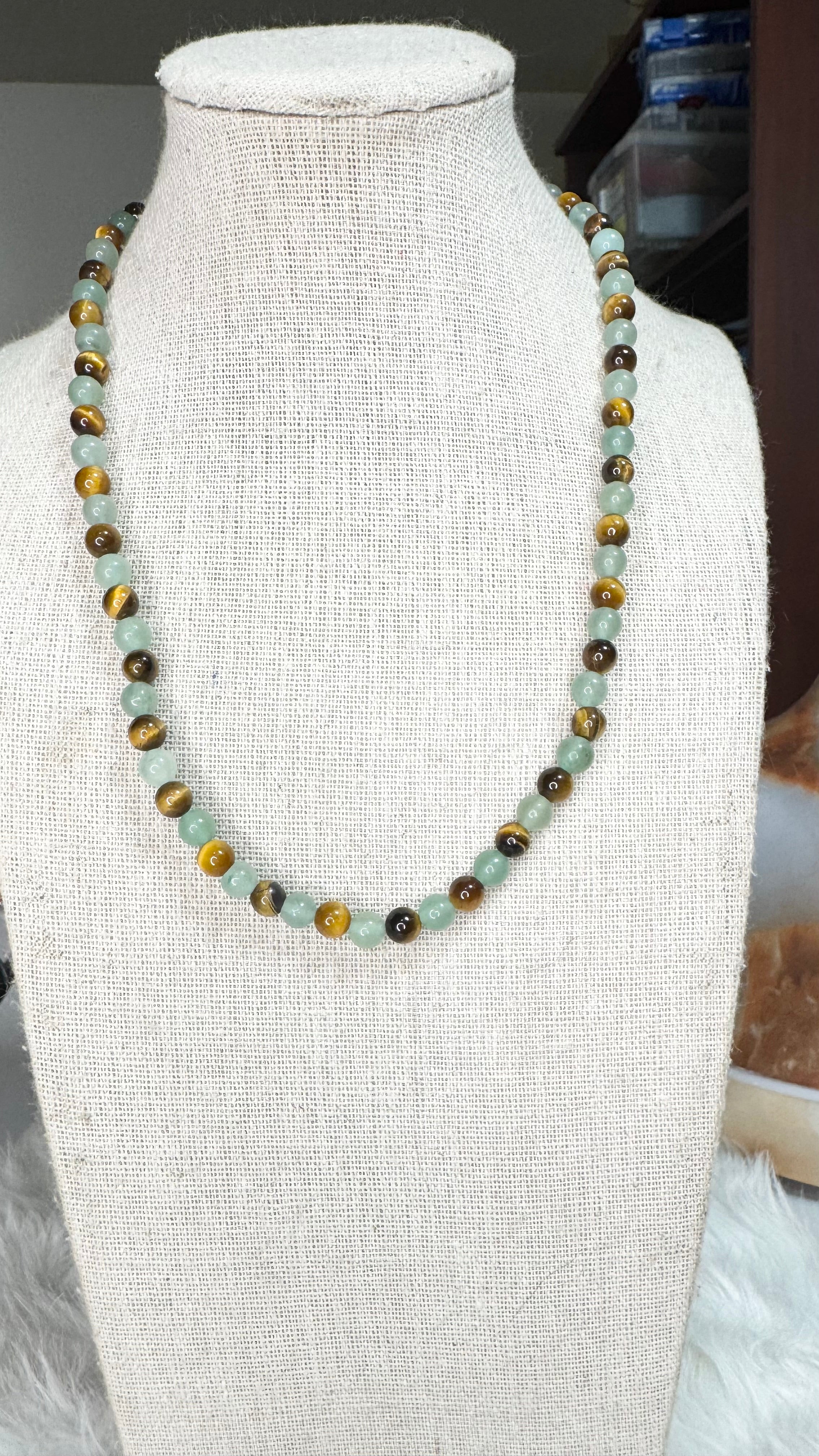 Green Aventurine, Tiger Eye Beaded Stretch Necklace – 6mm | Made to Order, No Clasp