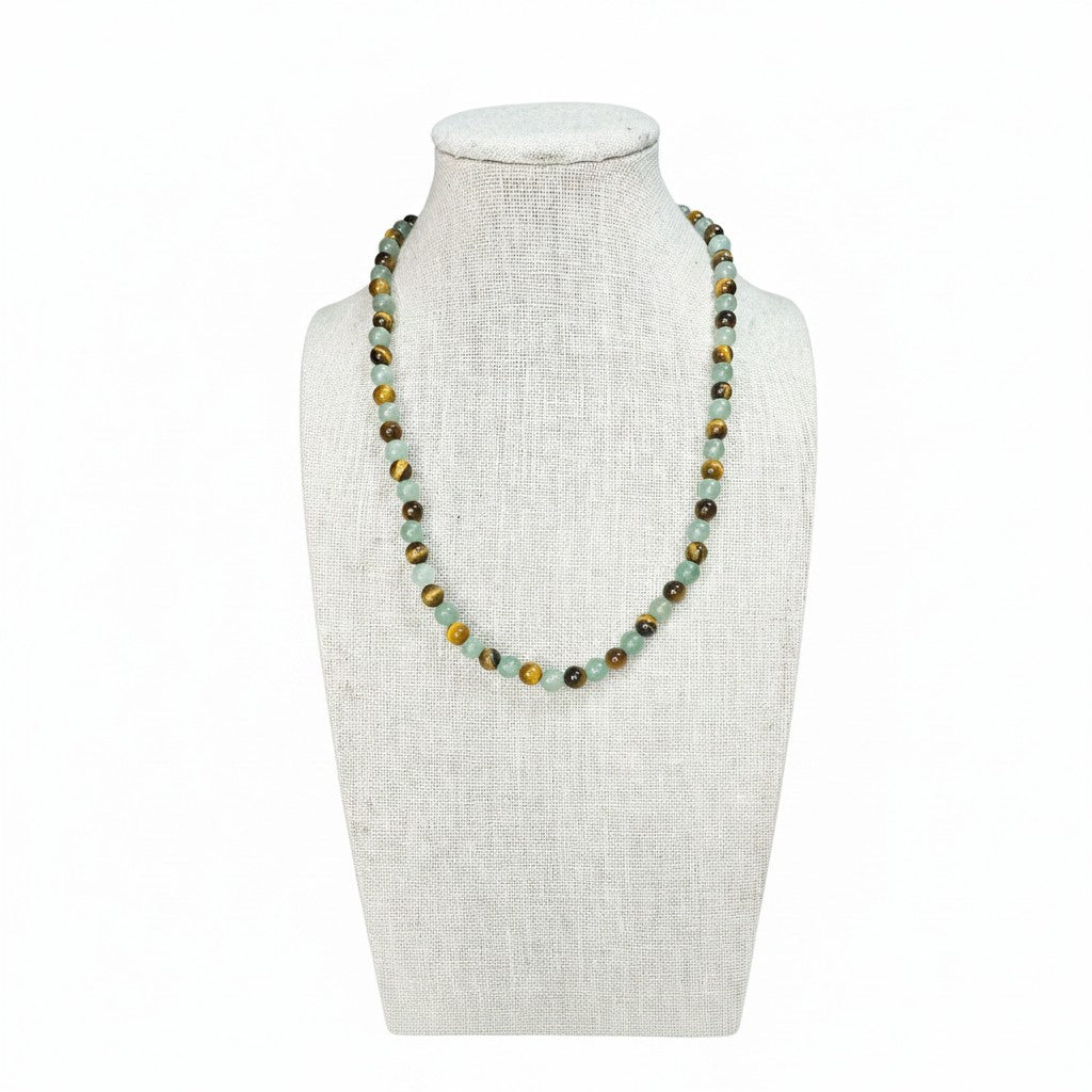 Green Aventurine + Hematite Beaded Stretch Necklace 6mm | Luck Renewal Prosperity, Healing Crystal Jewelry, Gift for Her