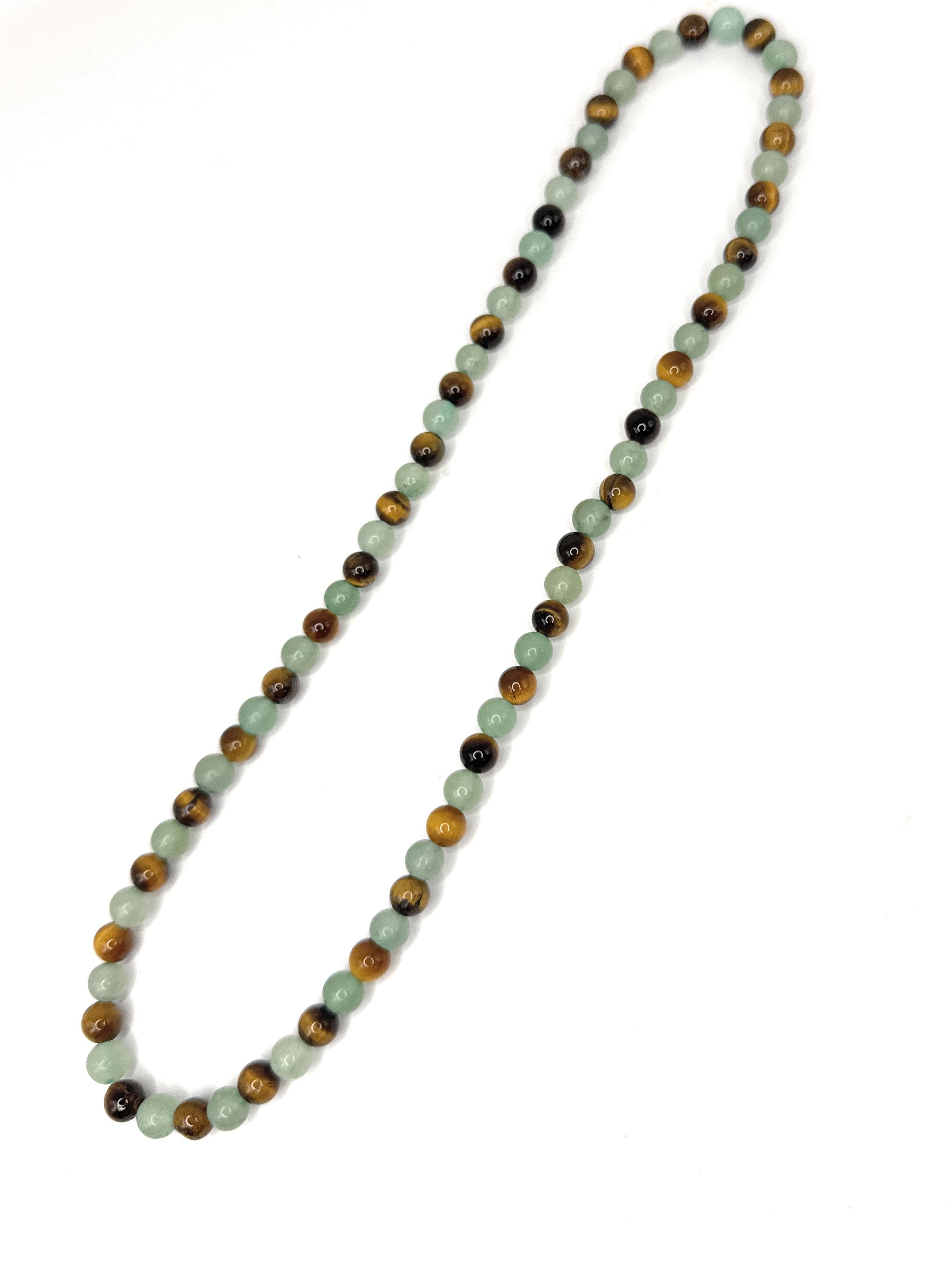Green Aventurine, Tiger Eye Beaded Stretch Necklace – 6mm | Made to Order, No Clasp