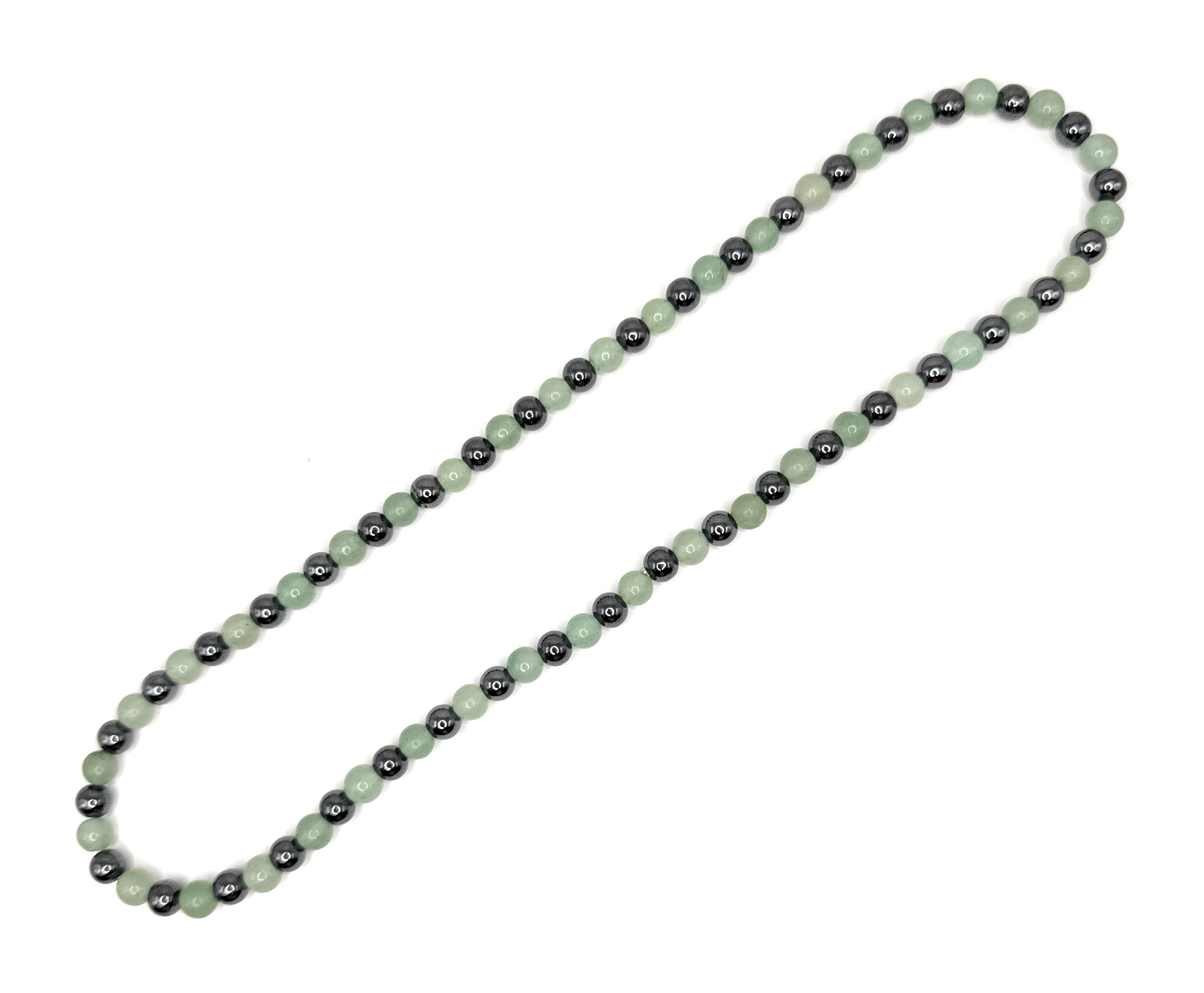 Green Aventurine, Hematite Beaded Stretch Necklace – 6mm | Made to Order, No Clasp