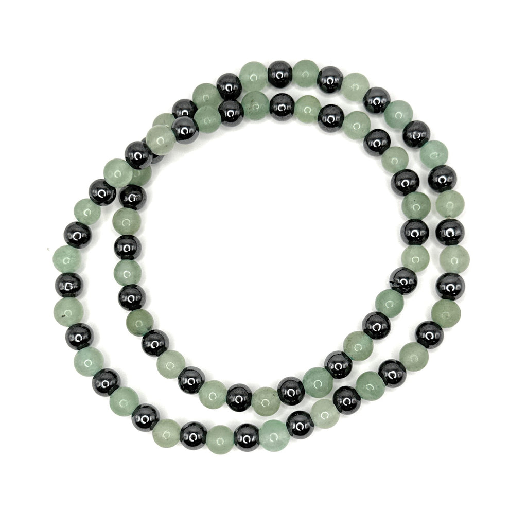 Green Aventurine, Hematite Beaded Stretch Necklace – 6mm | Made to Order, No Clasp