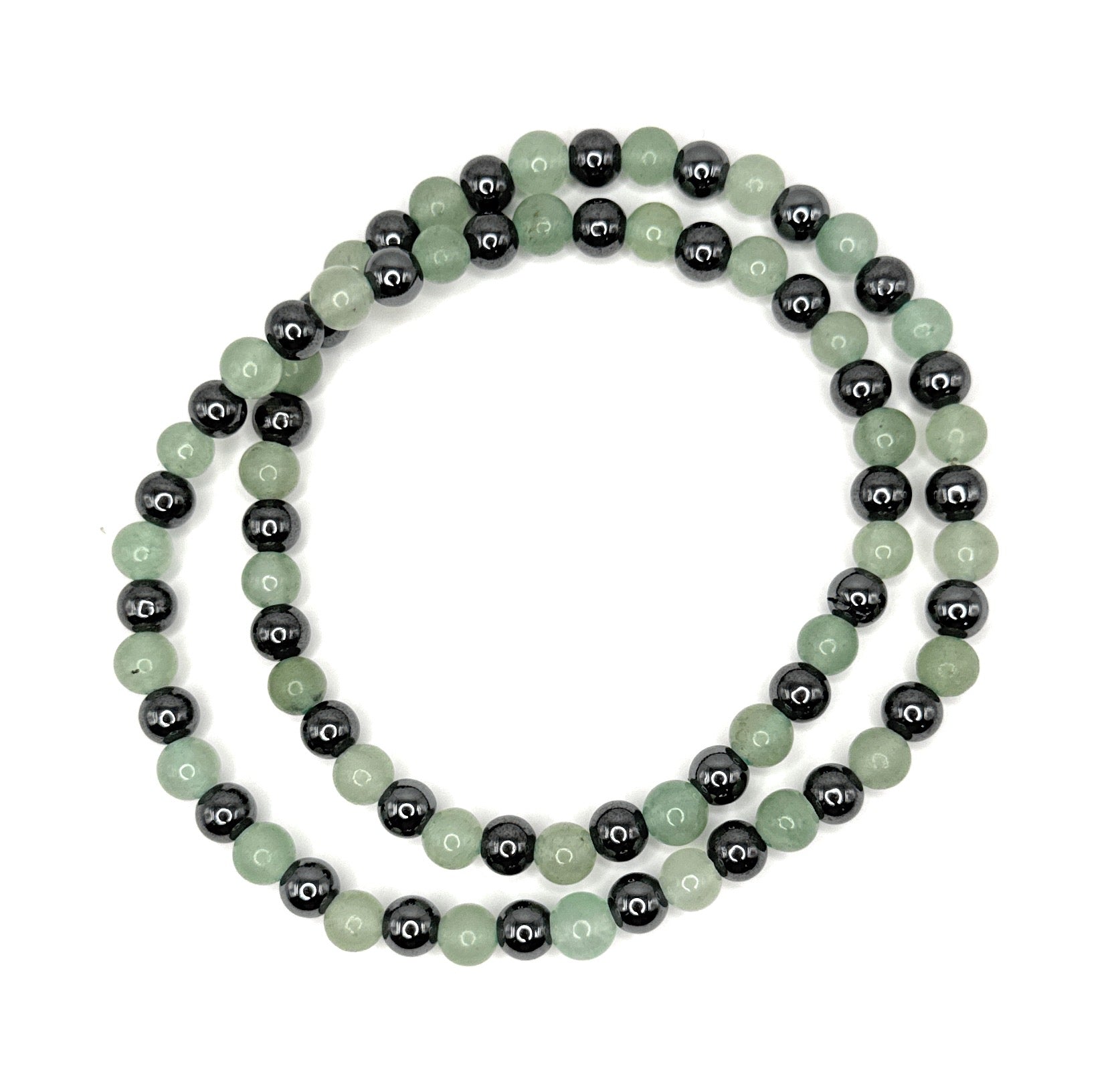 Green Aventurine, Hematite Beaded Stretch Necklace – 6mm | Made to Order, No Clasp