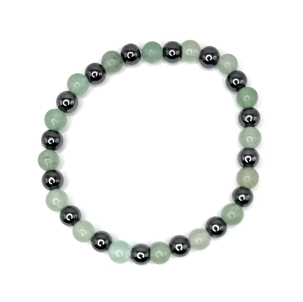 Green Aventurine, Hematite Beaded Stretch Bracelet – 6mm | Made to Order