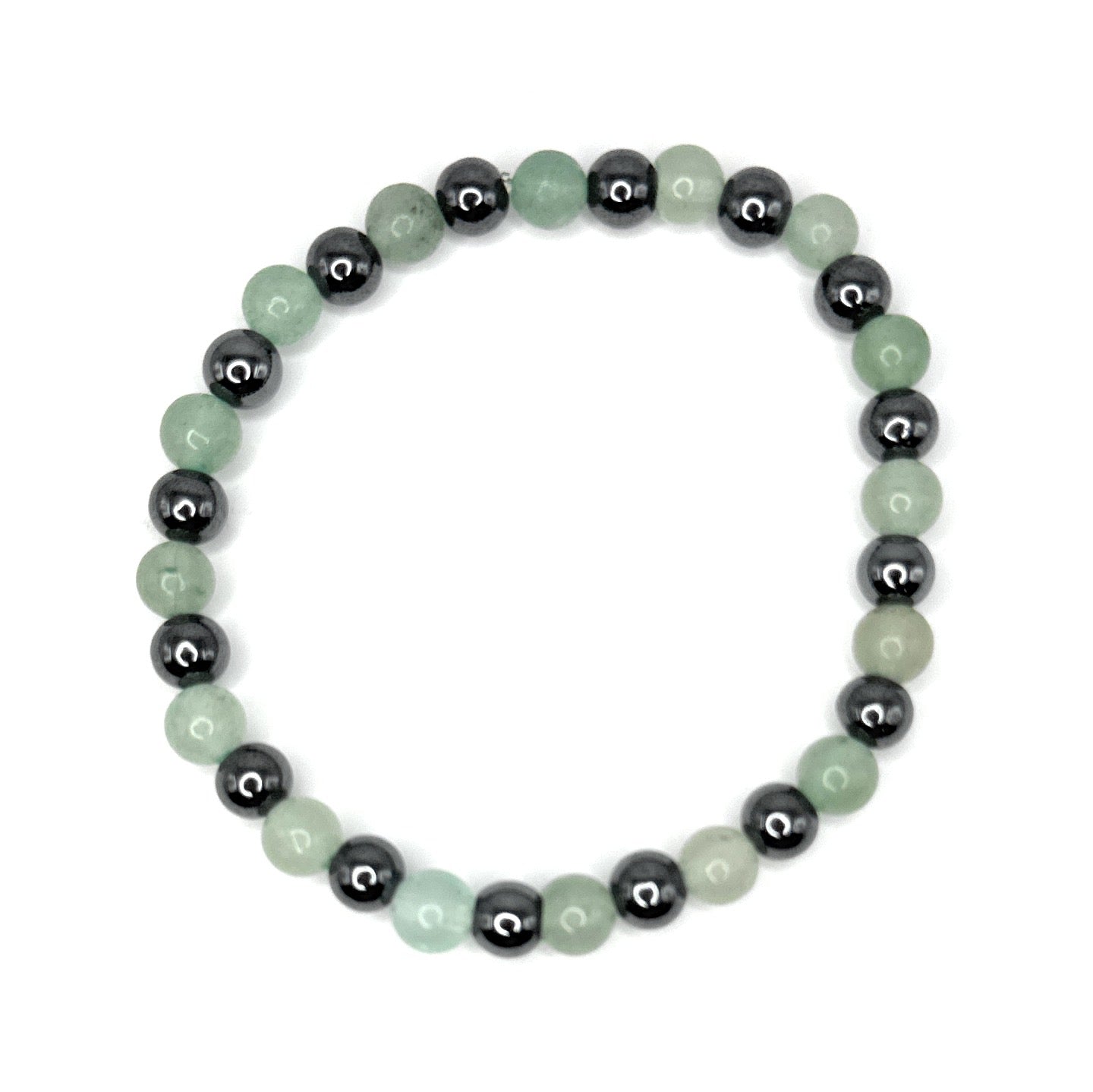 Green Aventurine, Hematite Beaded Stretch Bracelet – 6mm | Made to Order