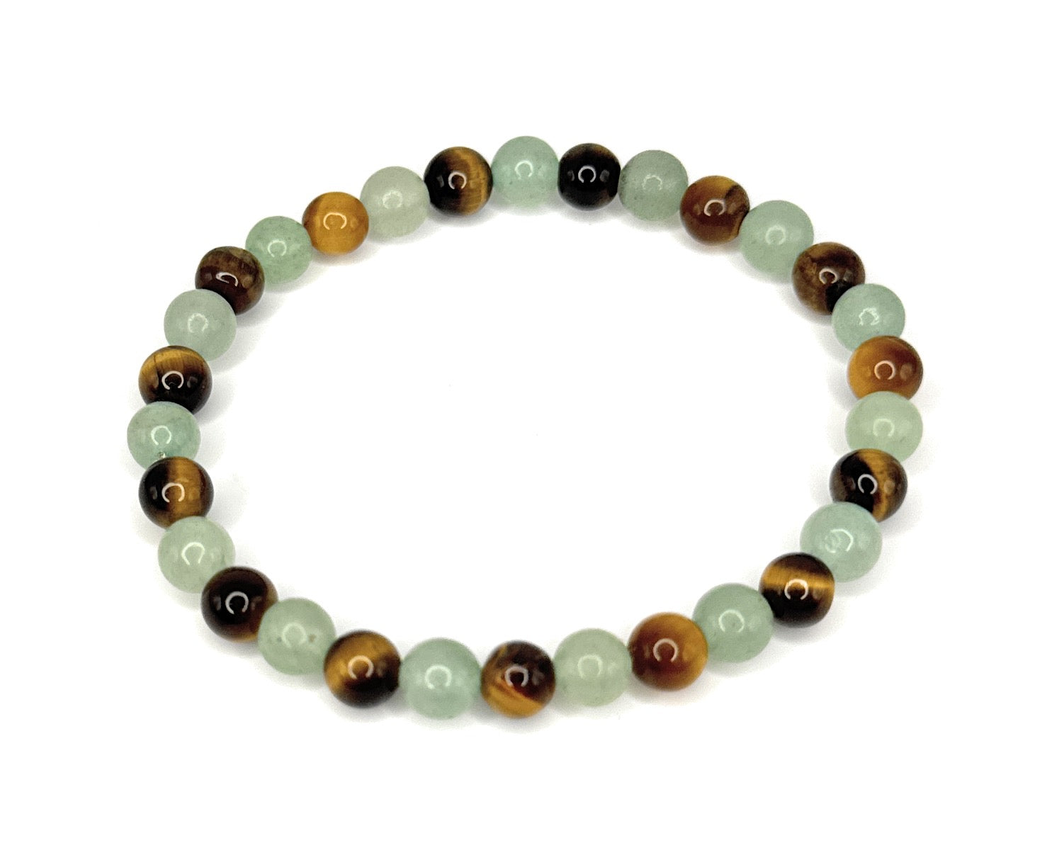 Green Aventurine, Tiger Eye Beaded Stretch Bracelet – 6mm | Made to Order, No Clasp