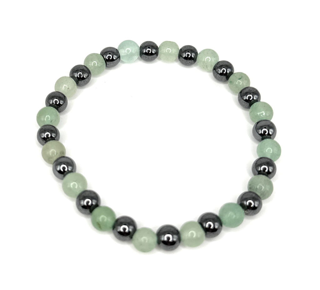 Green Aventurine, Hematite Beaded Stretch Bracelet – 6mm | Made to Order