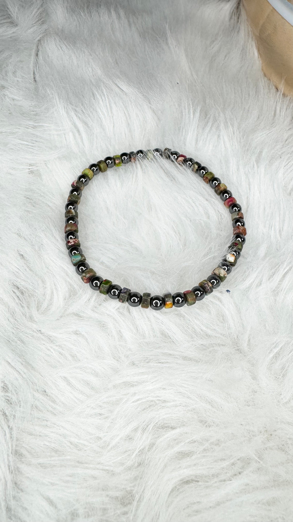 Hematite, Heishi Mardi Gras Imperial Jasper Beaded Stretch Bracelet - Tiny, Dainty – 4mm | Made to Order