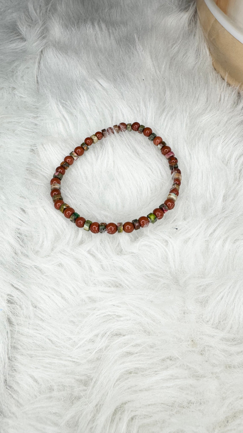 Red Jasper, Heishi Mardi Gras Imperial Jasper Beaded Stretch Bracelet - Tiny, Dainty – 4mm | Made to Order
