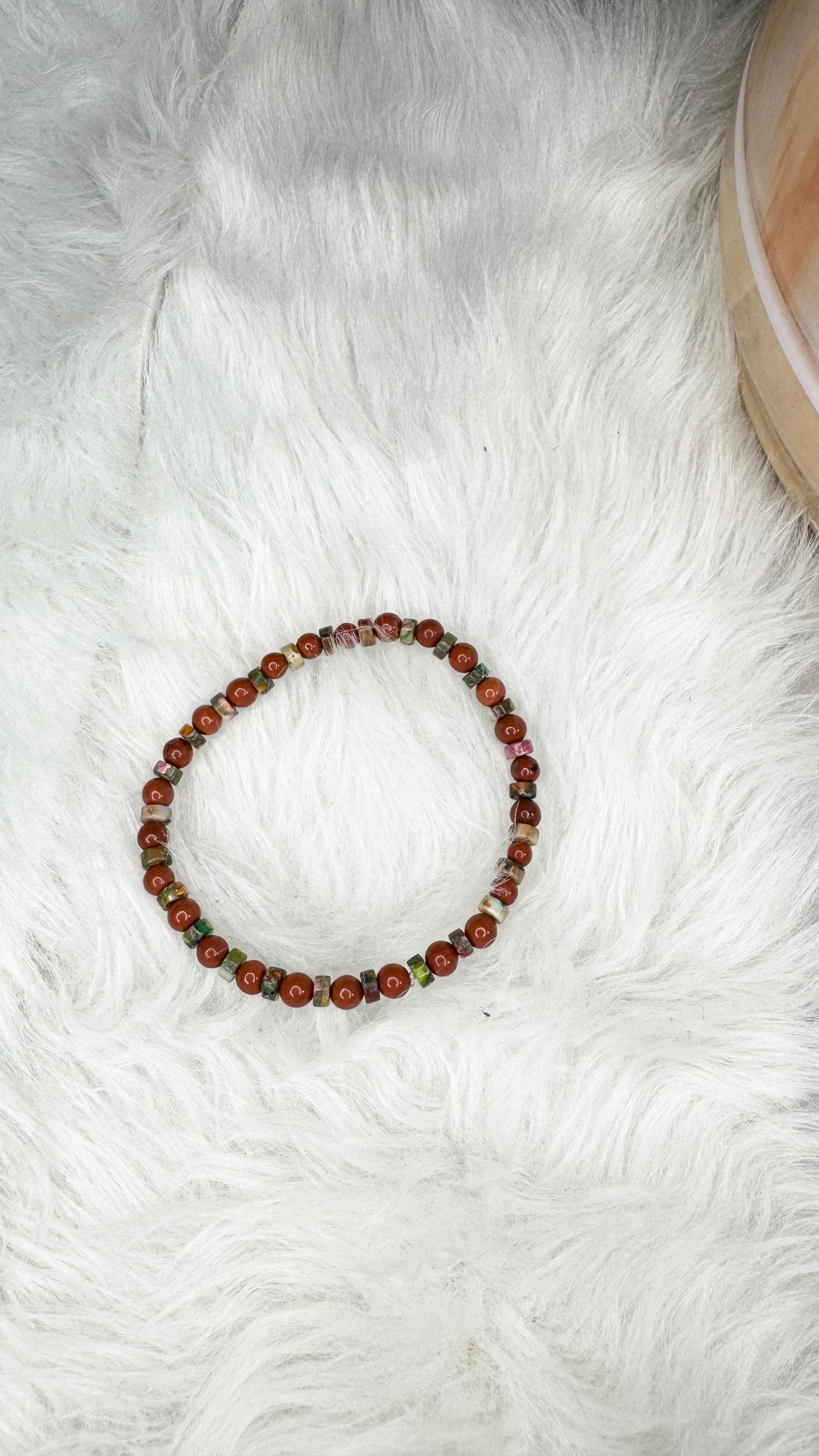Red Jasper, Heishi Mardi Gras Imperial Jasper Beaded Stretch Bracelet - Tiny, Dainty – 4mm | Made to Order