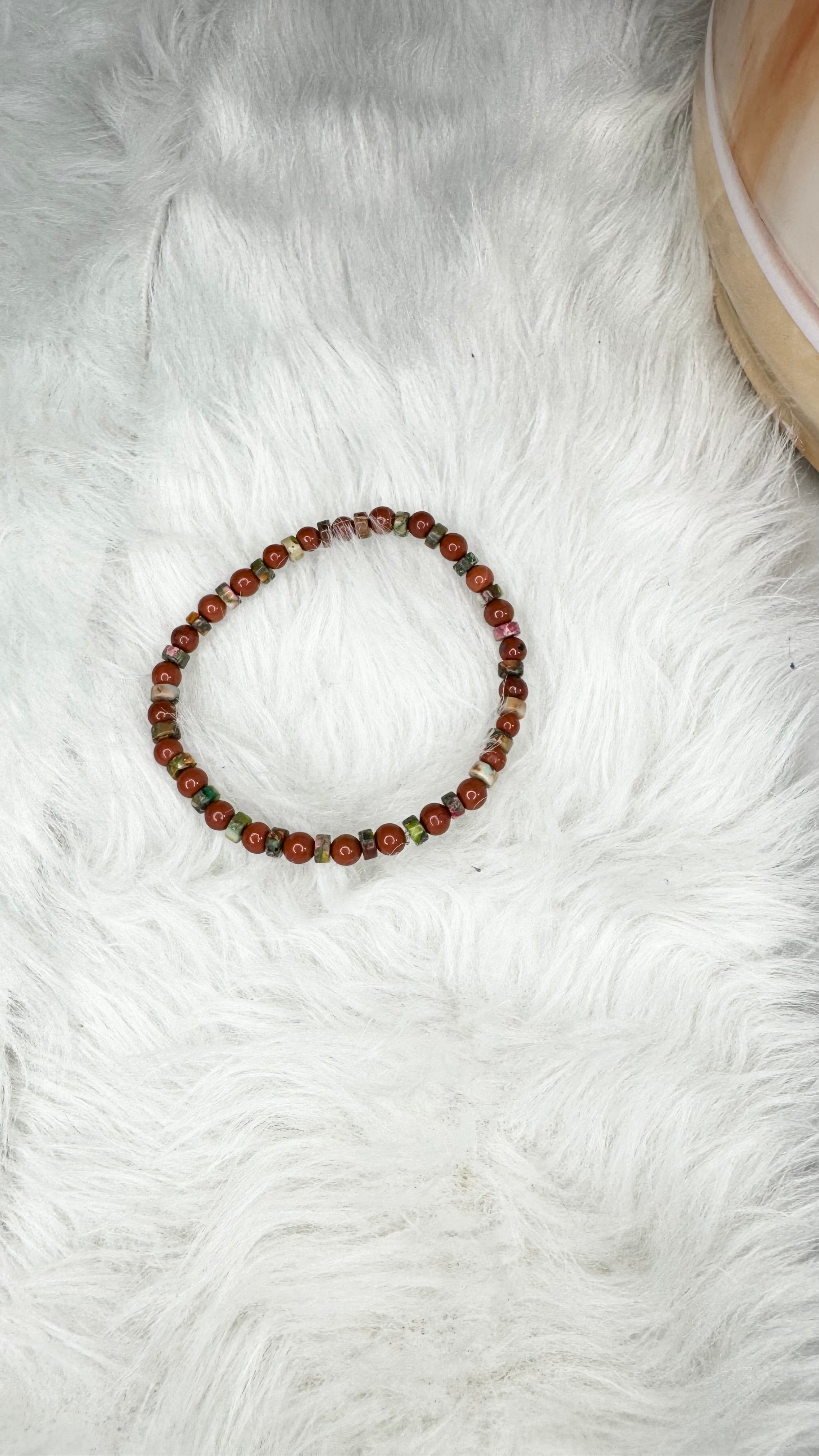 Red Jasper, Heishi Mardi Gras Imperial Jasper Beaded Stretch Bracelet - Tiny, Dainty – 4mm | Made to Order
