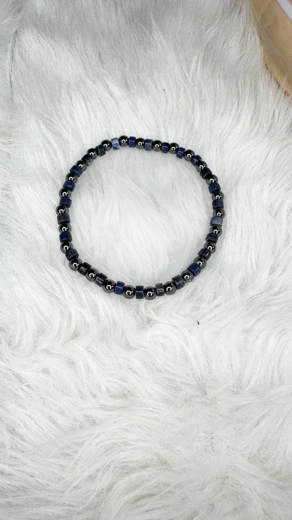 Hematite, Heishi Sodalite Beaded Stretch Bracelet - Tiny, Dainty – 4mm | Made to Order