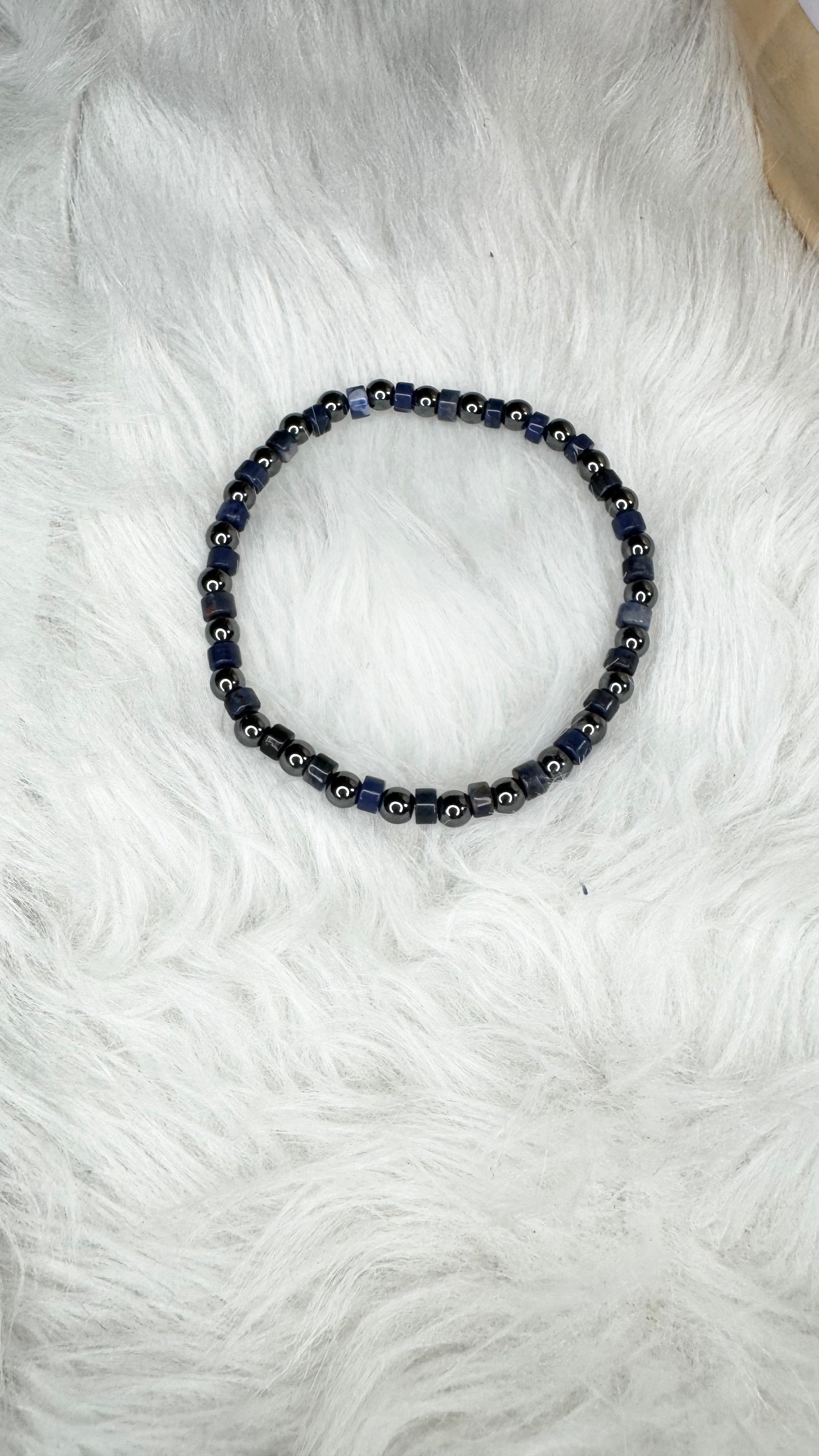 Hematite, Heishi Sodalite Beaded Stretch Bracelet - Tiny, Dainty – 4mm | Made to Order