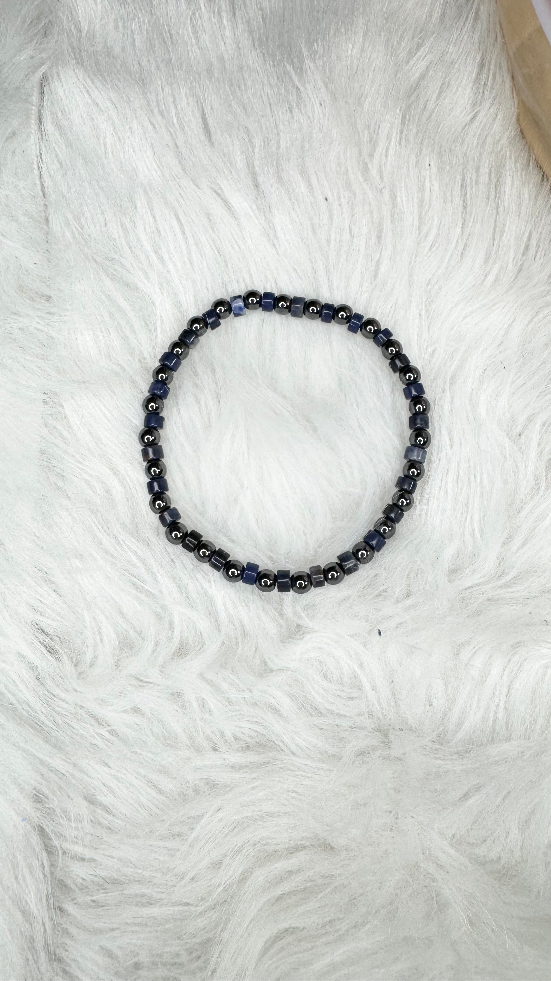 Hematite, Heishi Sodalite Beaded Stretch Bracelet - Tiny, Dainty – 4mm | Made to Order