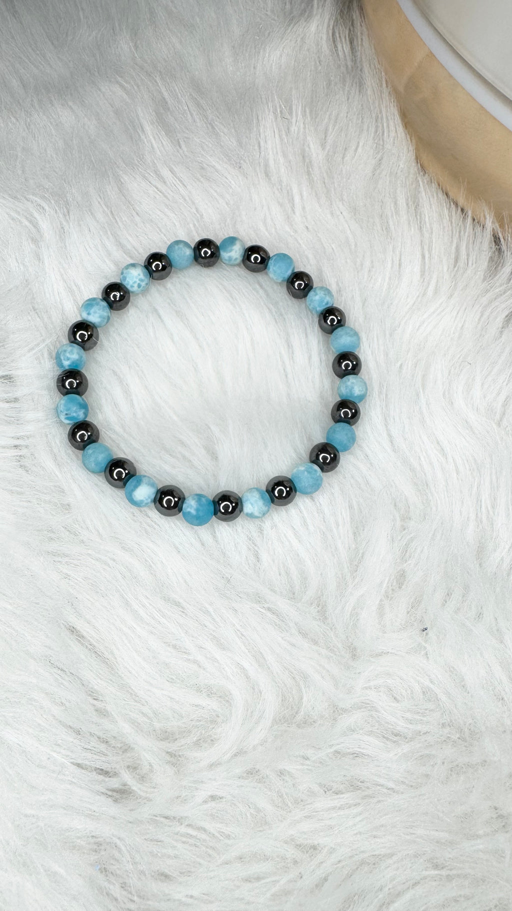 Larimar (Matte), Hematite Beaded Stretch Bracelet- 6mm | Made to Order