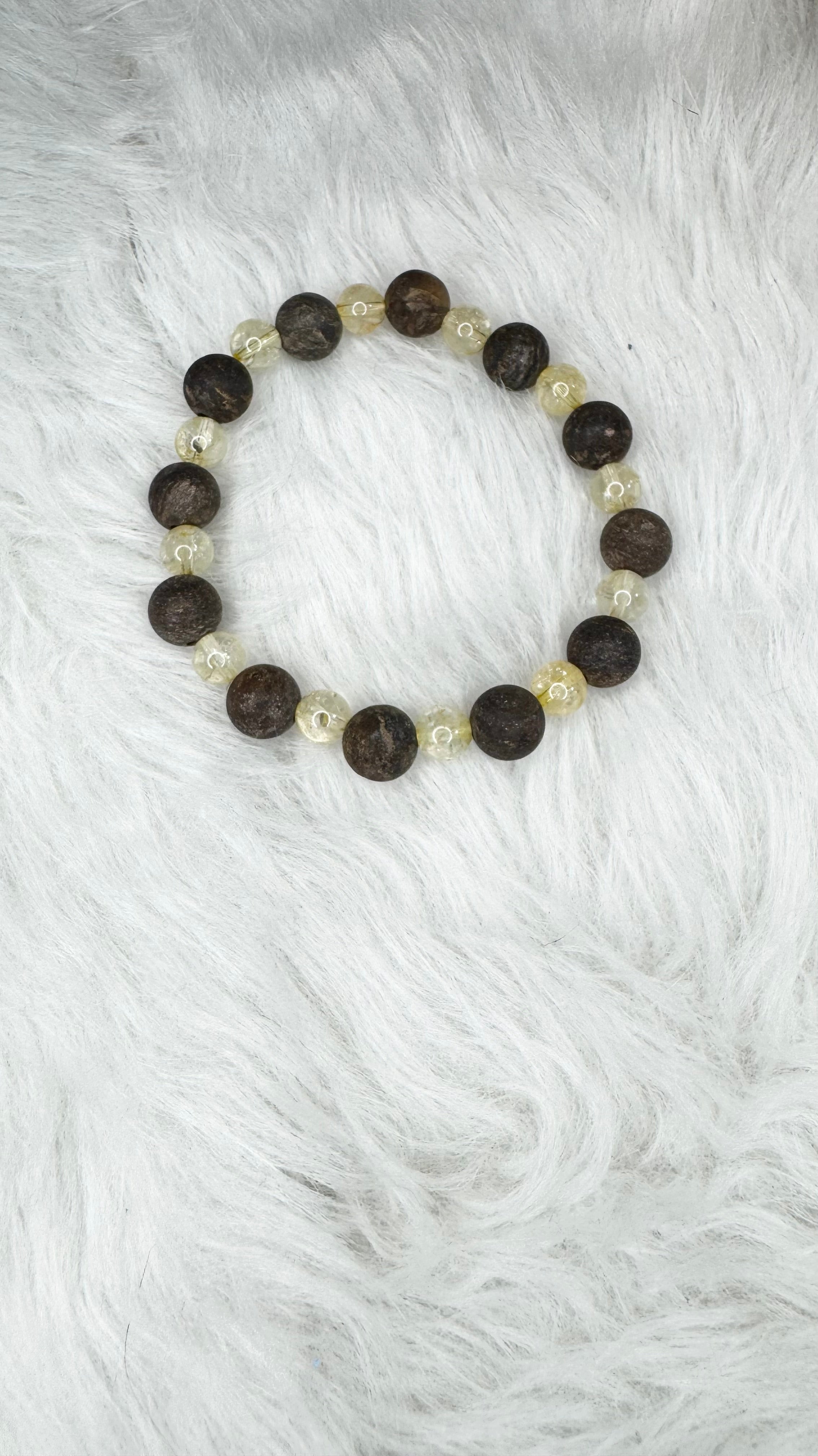 Bronzite (Matte) 8mm, Citrine 6mm Beaded Stretch Bracelet - 6mm, 8mm | Made to Order