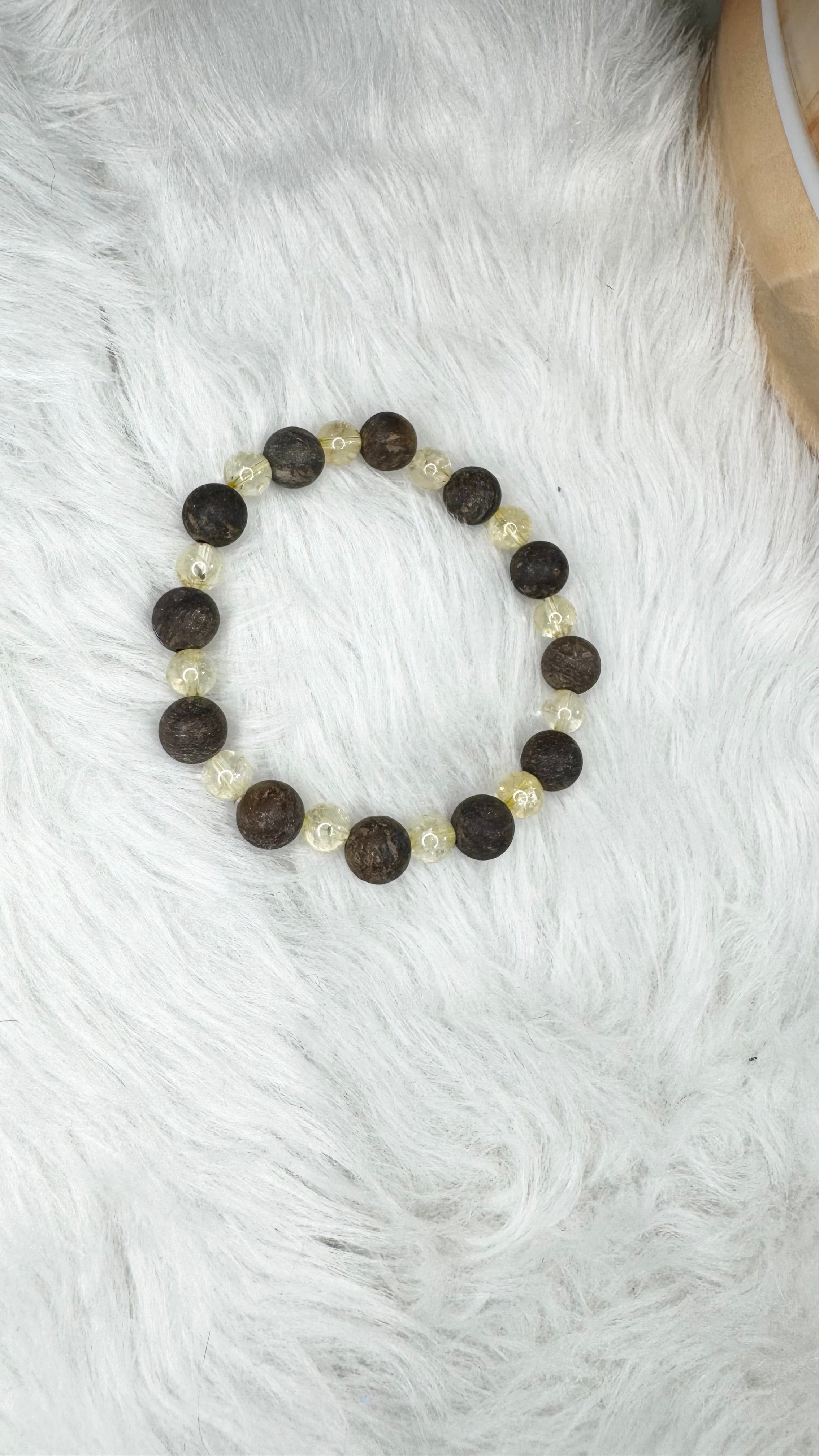 Bronzite (Matte) 8mm, Citrine 6mm Beaded Stretch Bracelet - 6mm, 8mm | Made to Order