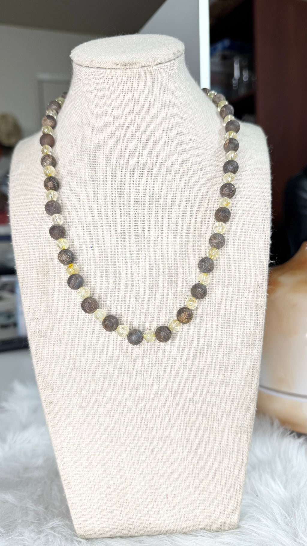 Bronzite (Matte) 8mm, Citrine 6mm Beaded Stretch Necklace- 6mm, 8mm | Made to Order, No Clasp