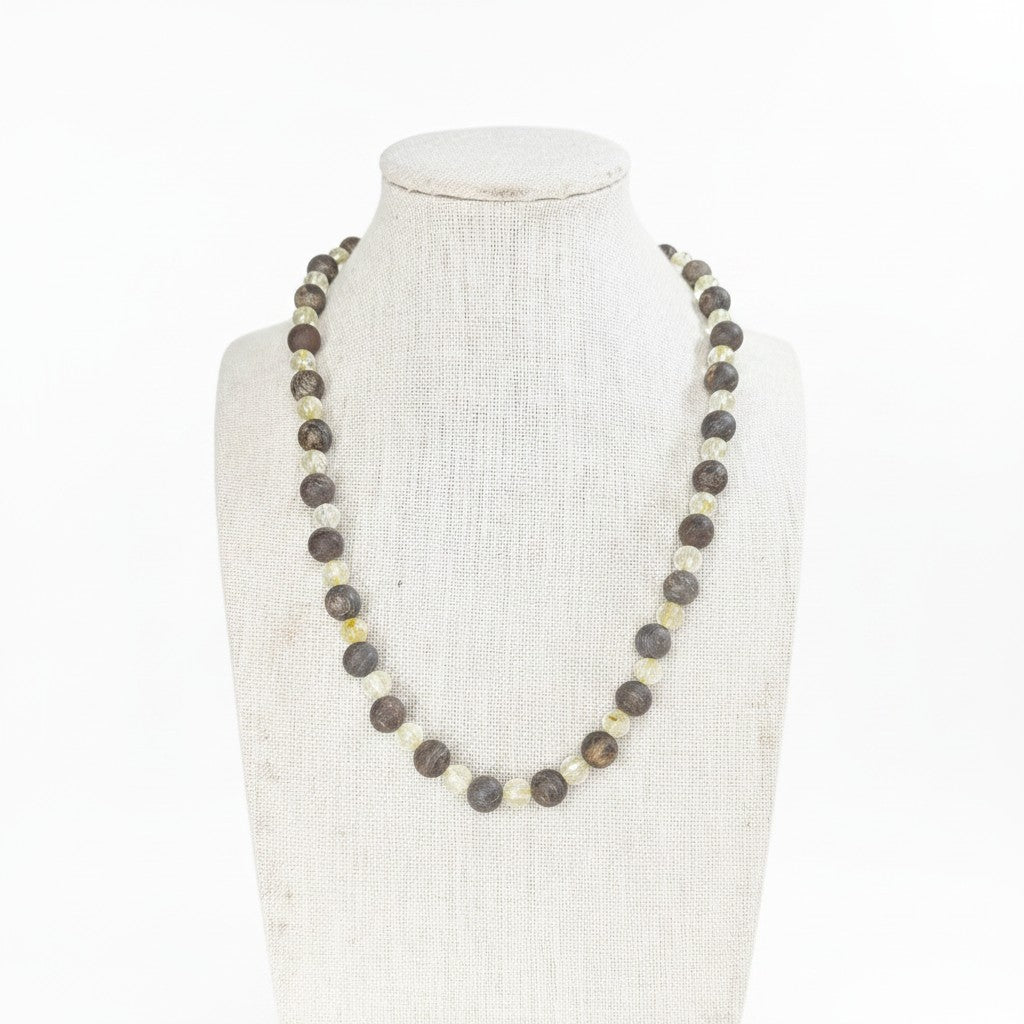 Bronzite + Citrine Beaded Stretch Necklace 8mm | Confidence Protection Calm, Healing Crystal Jewelry, Gift for Him