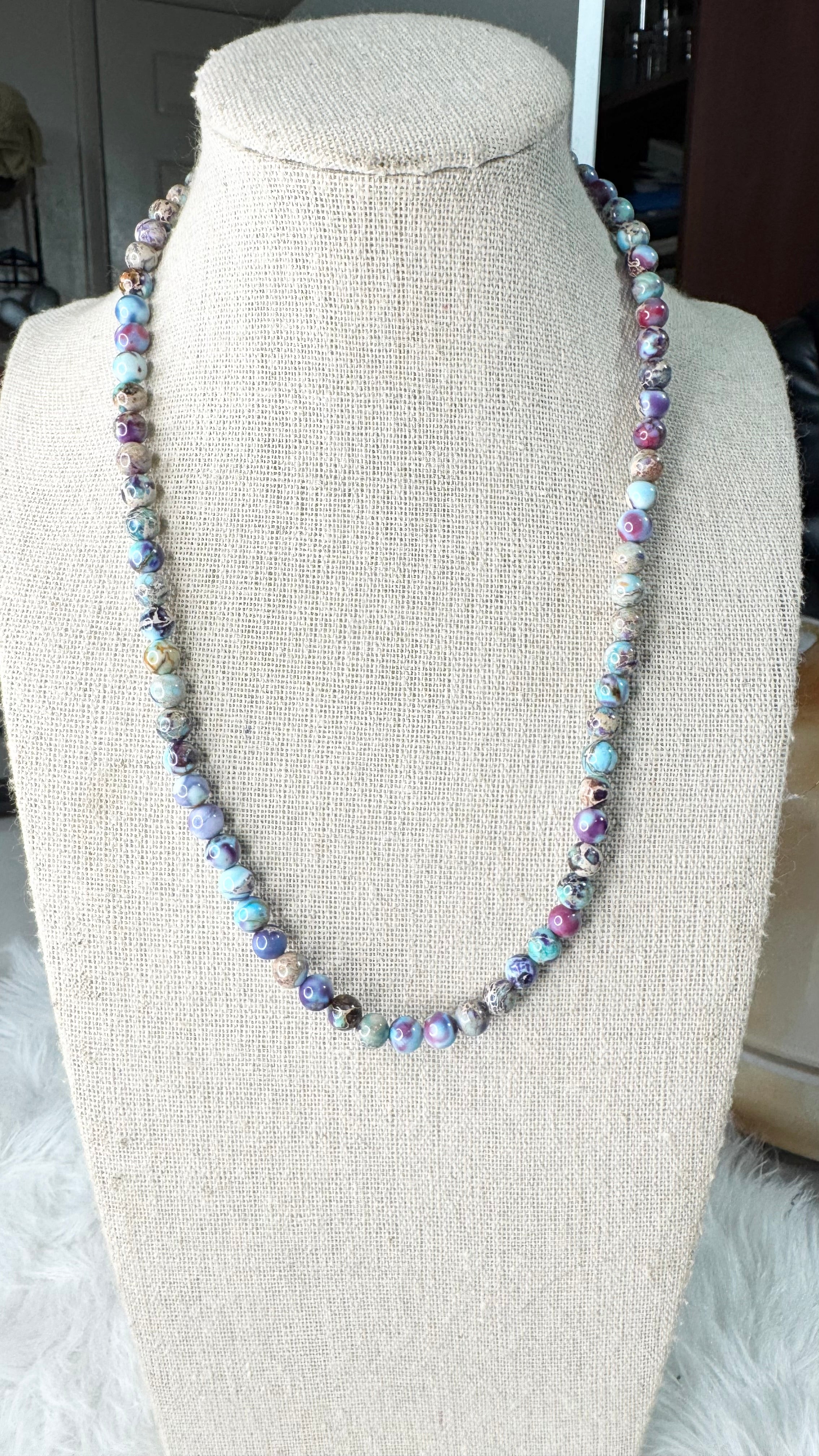Sea Sediment Imperial Jasper (Purple Blue) Beaded Stretch Necklace- 6mm | Made to Order, No Clasp