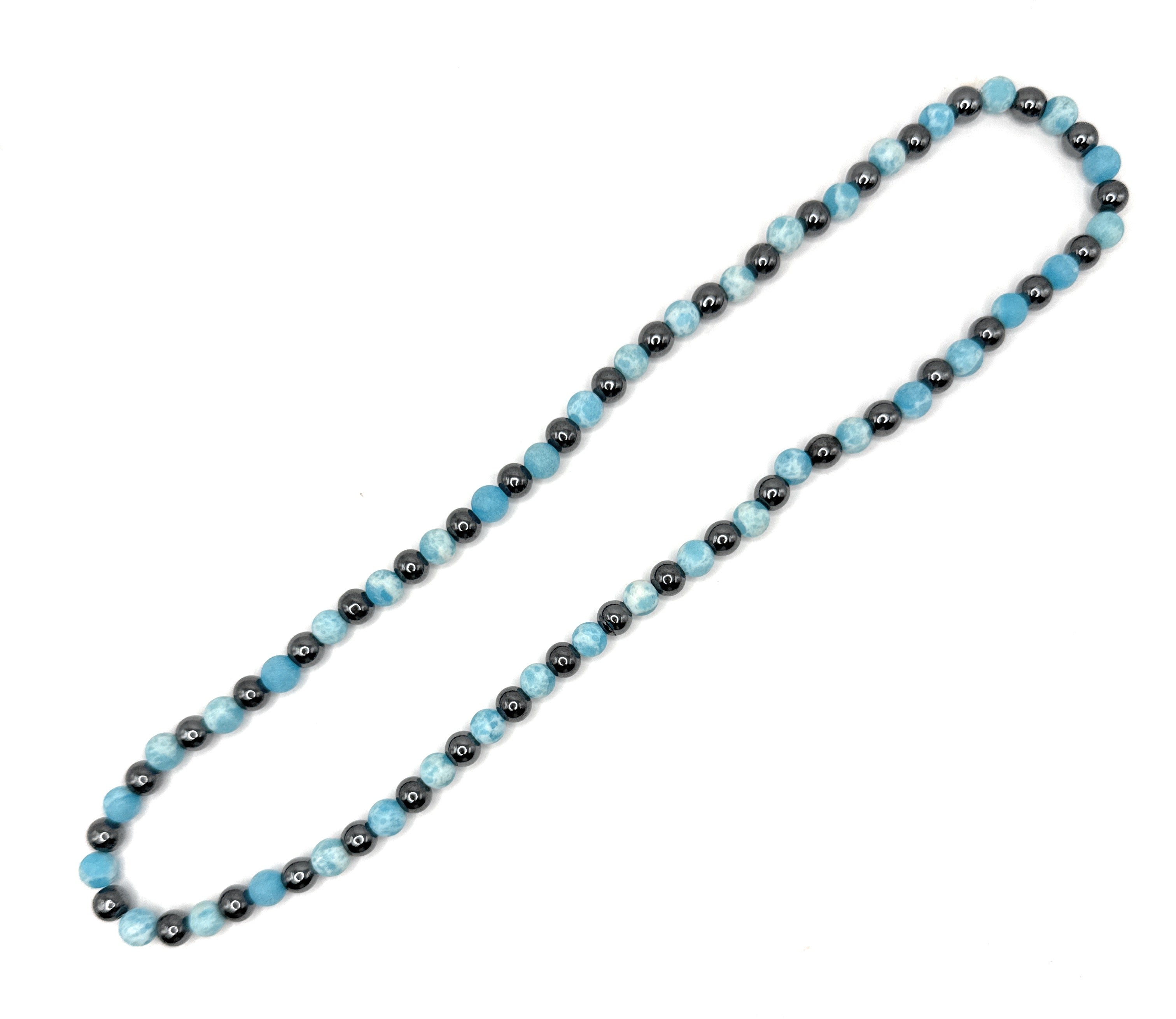 Larimar (Matte), Hematite Beaded Stretch Necklace- 6mm | Made to Order, No Clasp