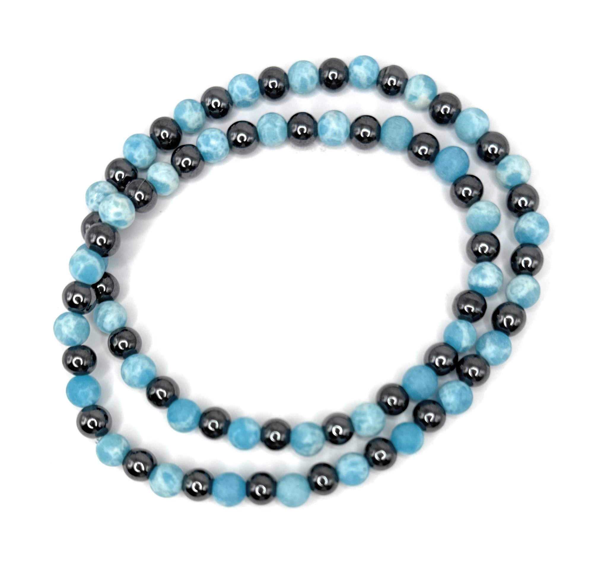 Larimar (Matte), Hematite Beaded Stretch Necklace- 6mm | Made to Order, No Clasp