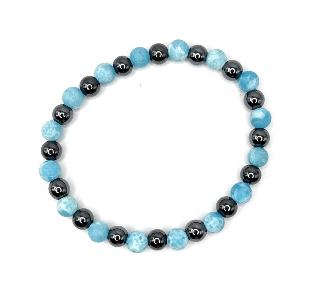 Larimar (Matte), Hematite Beaded Stretch Bracelet- 6mm | Made to Order