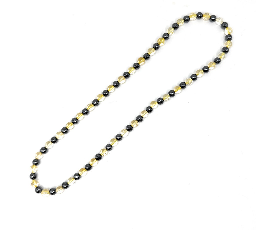 Citrine + Hematite Beaded Stretch Necklace 6mm | Joy Abundance Positivity, Healing Crystal Jewelry, Gift for Her