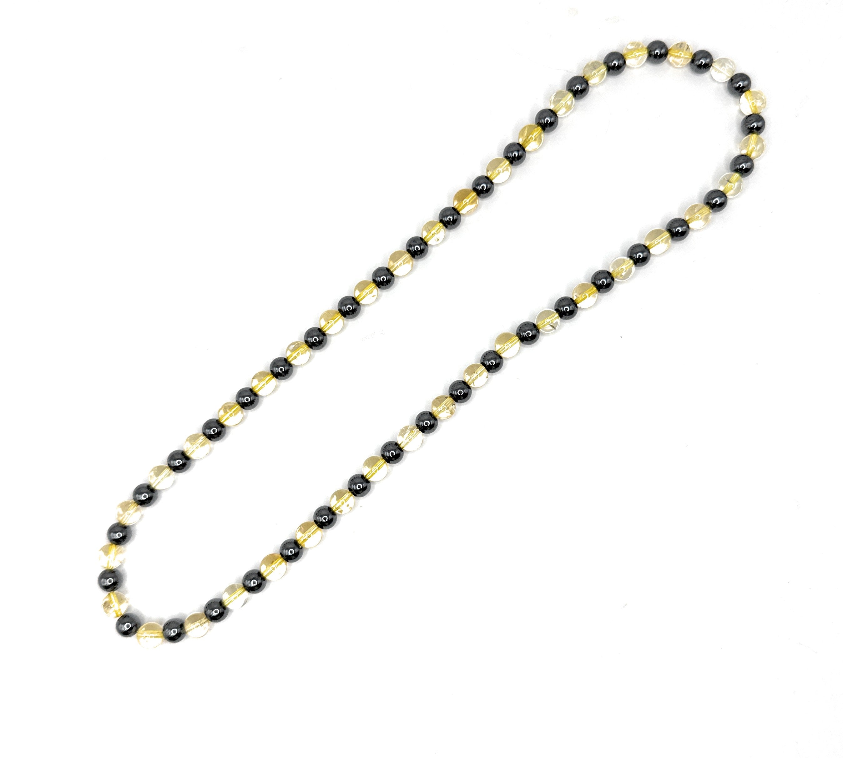 Citrine + Hematite Beaded Stretch Necklace 6mm | Joy Abundance Positivity, Healing Crystal Jewelry, Gift for Her