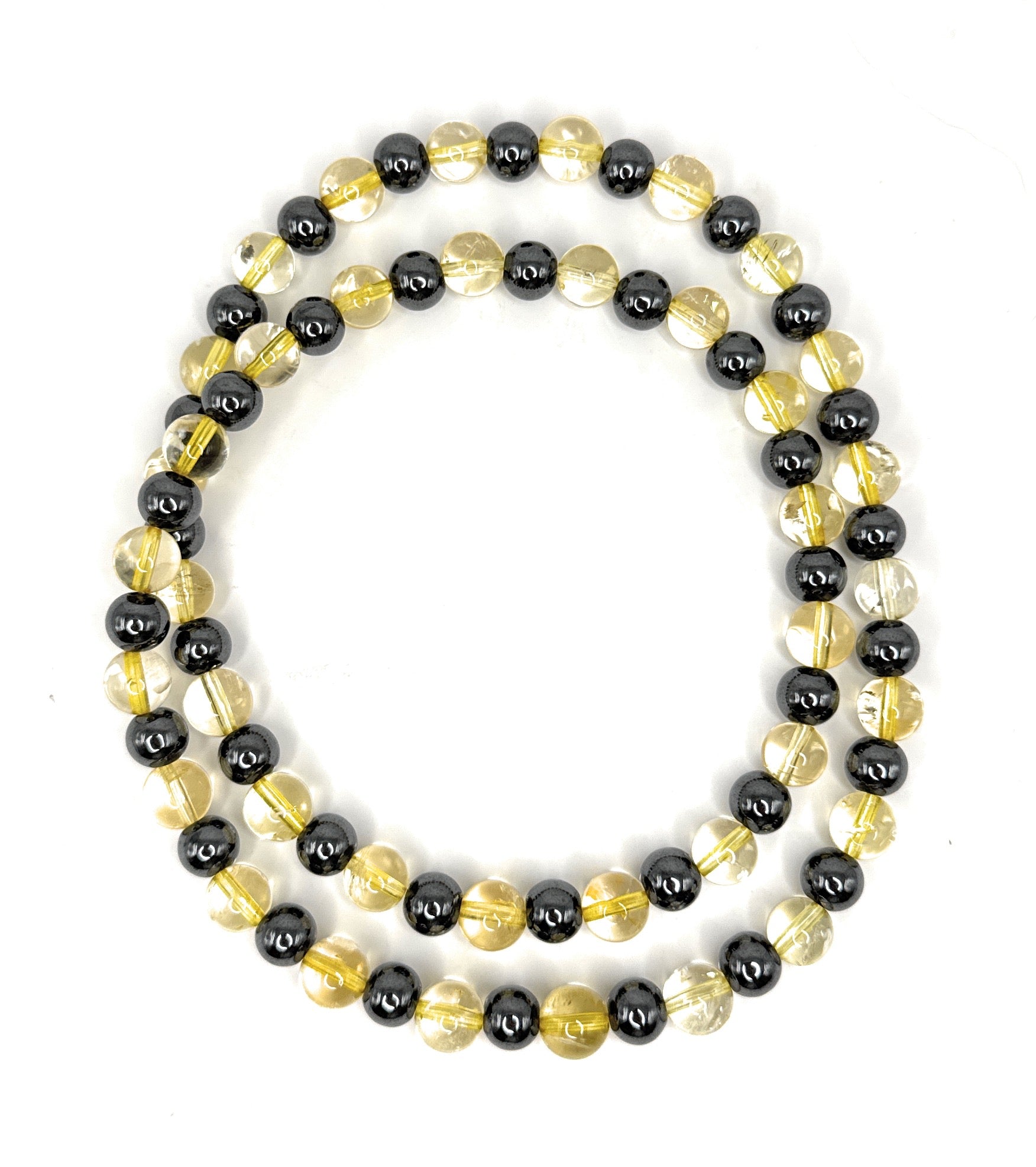 Citrine + Hematite Beaded Stretch Necklace 6mm | Joy Abundance Positivity, Healing Crystal Jewelry, Gift for Her