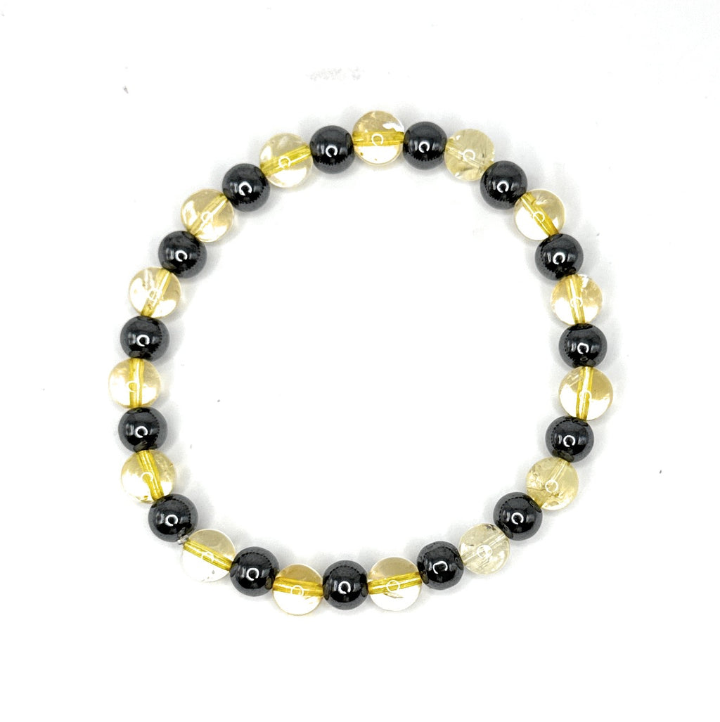 Citrine + Hematite Beaded Stretch Bracelet 6mm | Joy Abundance Positivity, Healing Crystal Jewelry, Gift for Her