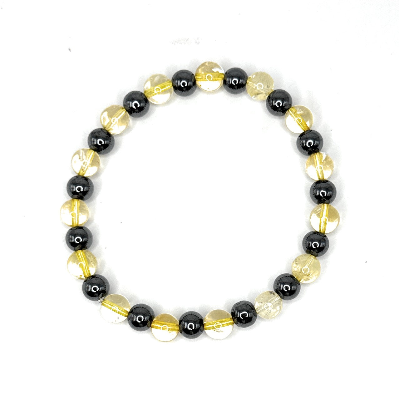 Citrine + Hematite Beaded Stretch Bracelet 6mm | Joy Abundance Positivity, Healing Crystal Jewelry, Gift for Her