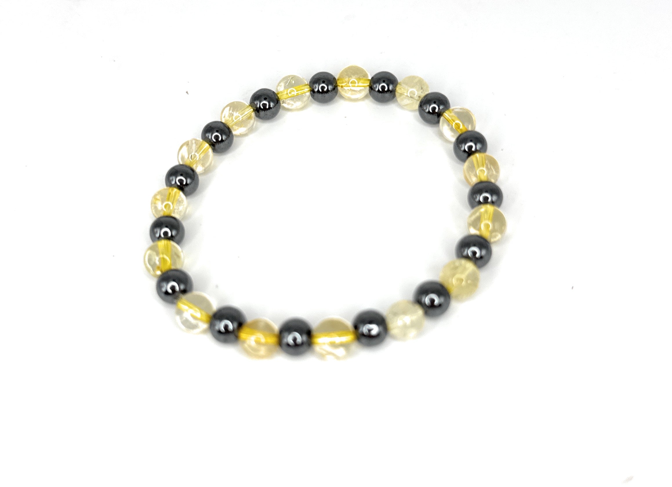 Citrine + Hematite Beaded Stretch Bracelet 6mm | Joy Abundance Positivity, Healing Crystal Jewelry, Gift for Her