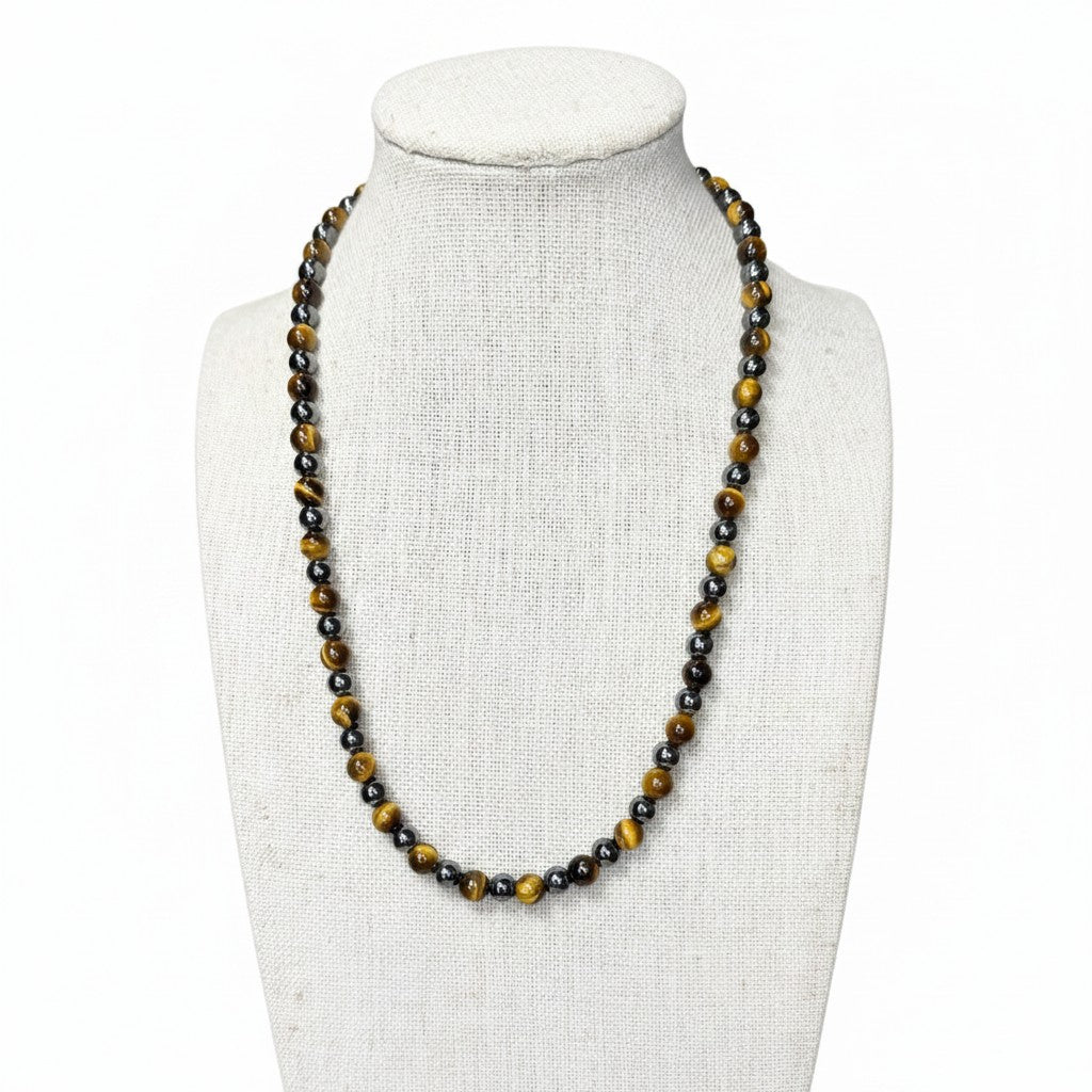 Hematite Beaded Stretch Necklace 6mm | Grounding Protection Strength, Healing Crystal Jewelry, Gift for Her