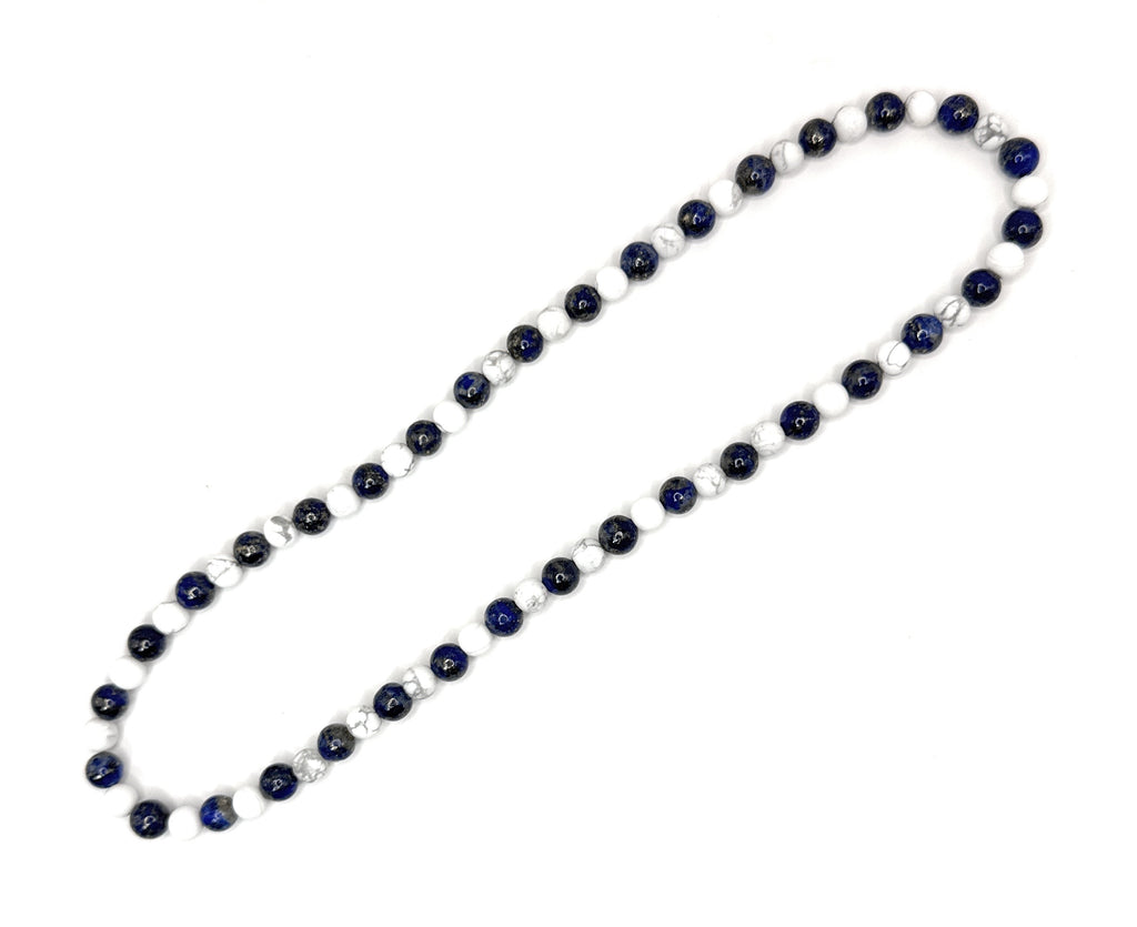 Matte Lapis Lazuli + White Howlite Beaded Stretch Necklace 6mm | Wisdom Truth Clarity, Healing Crystal Jewelry, Gift for Her