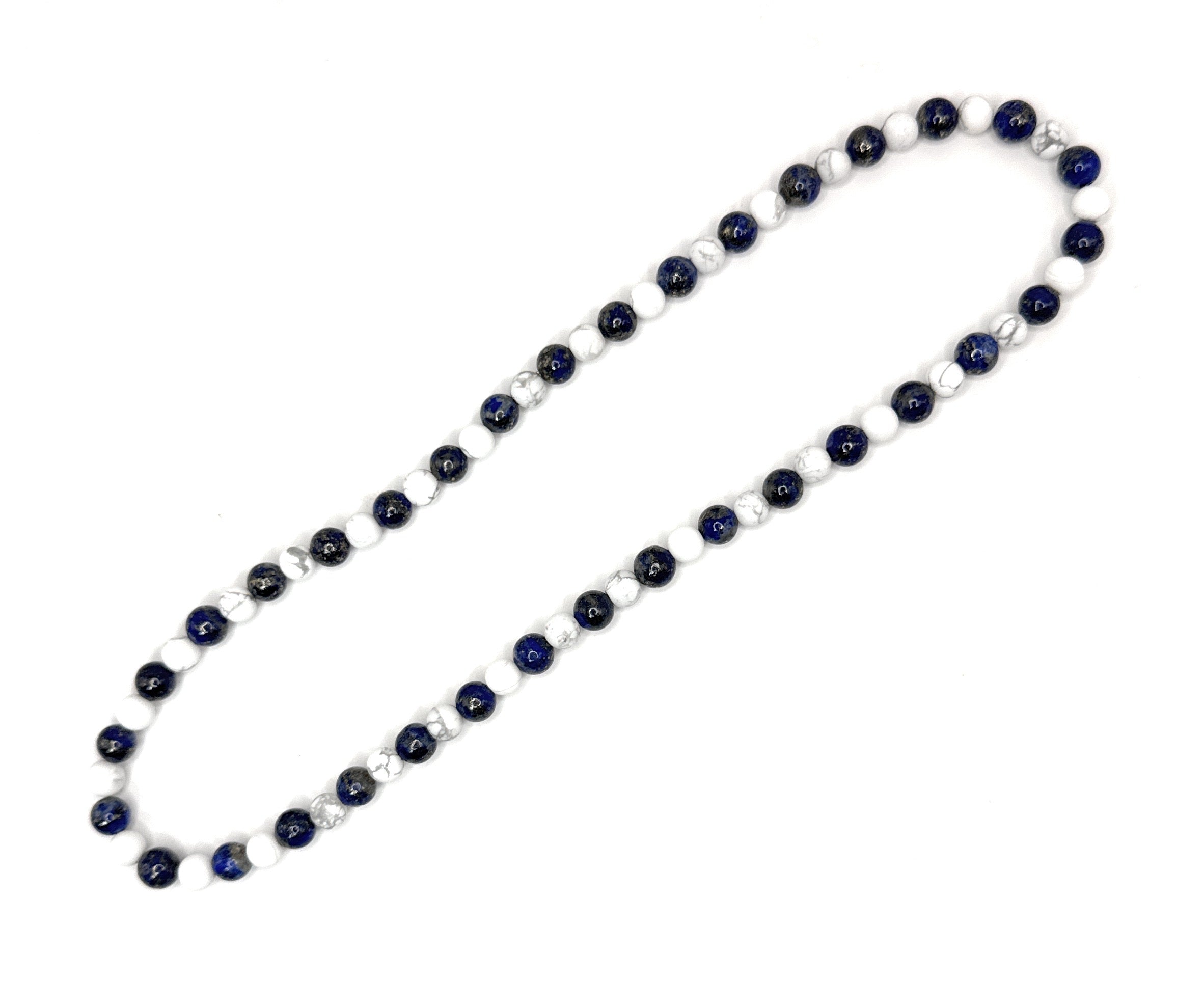 Matte Lapis Lazuli + White Howlite Beaded Stretch Necklace 6mm | Wisdom Truth Clarity, Healing Crystal Jewelry, Gift for Her