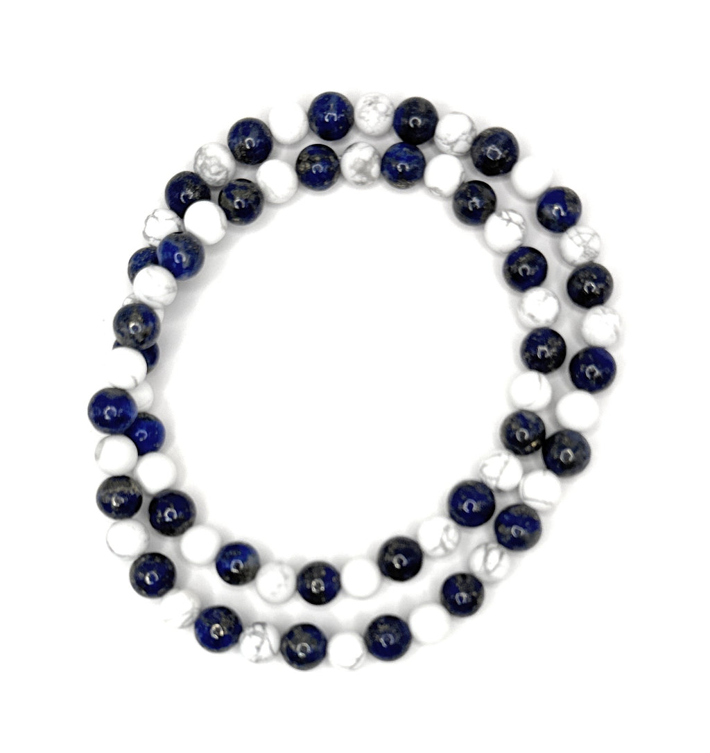 Matte Lapis Lazuli + White Howlite Beaded Stretch Necklace 6mm | Wisdom Truth Clarity, Healing Crystal Jewelry, Gift for Her