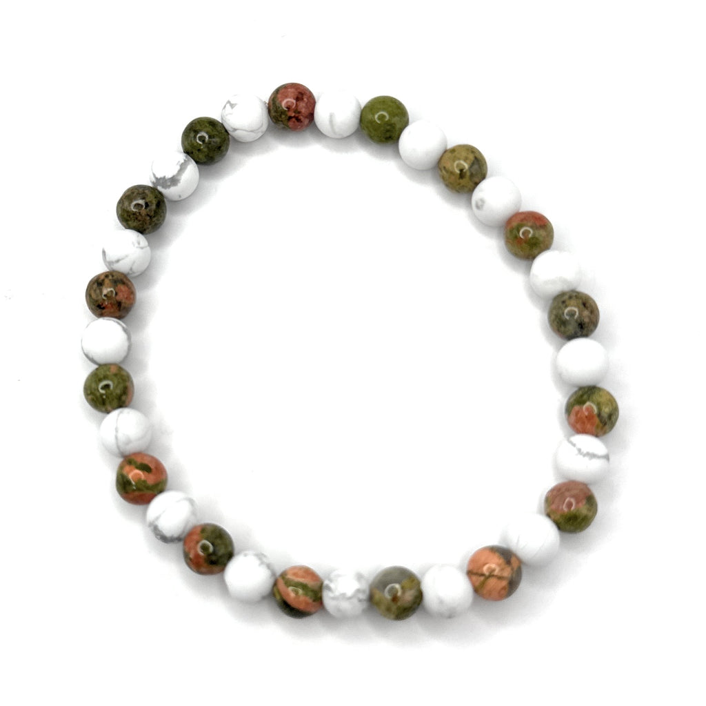 Matte Unakite + White Howlite Beaded Stretch Bracelet 6mm | Harmony Balance Renewal, Healing Crystal Jewelry, Gift for Her
