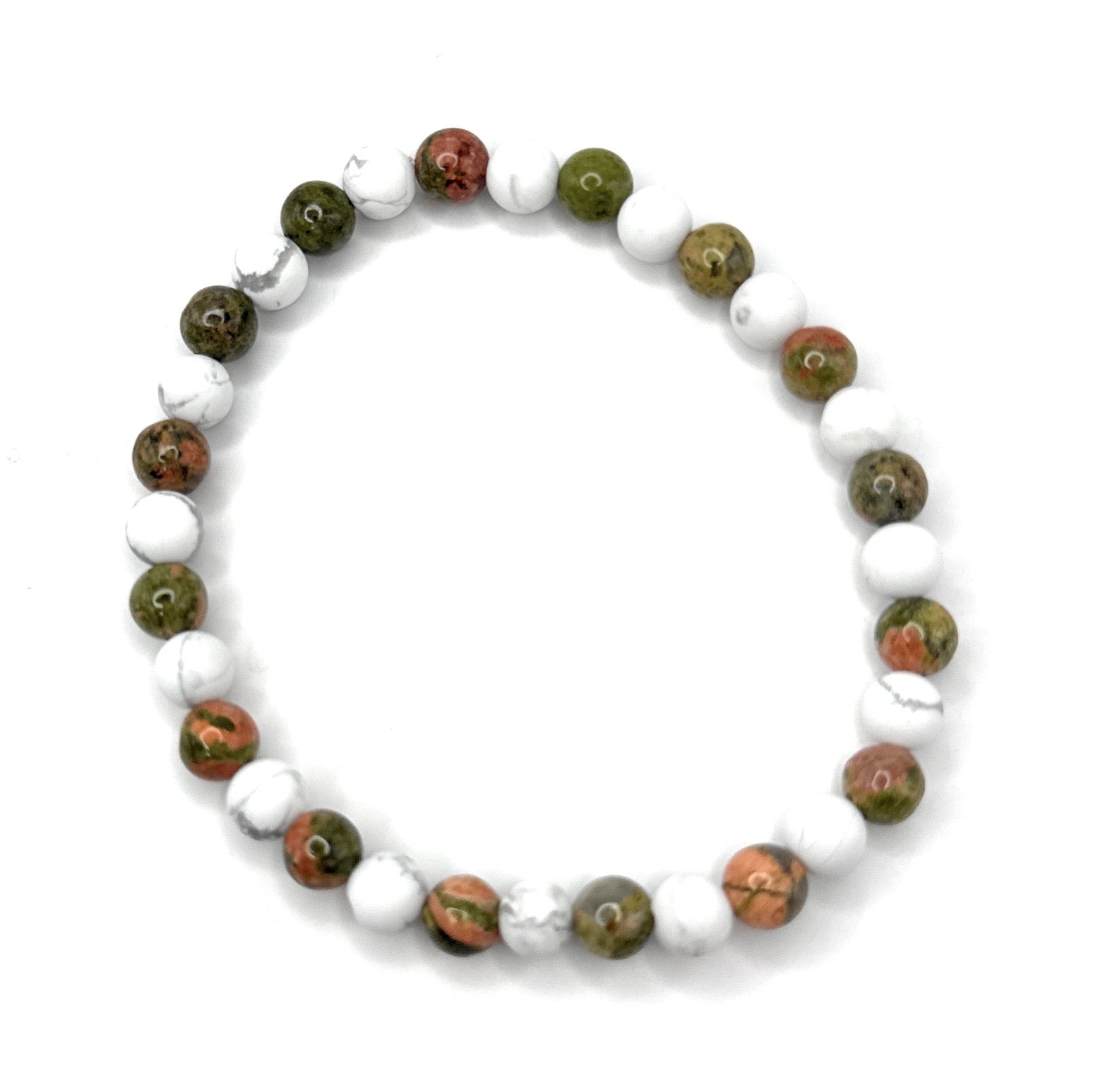 Matte Unakite + White Howlite Beaded Stretch Bracelet 6mm | Harmony Balance Renewal, Healing Crystal Jewelry, Gift for Her