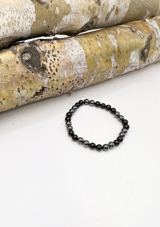 Black Tourmaline, Hematite Beaded Bracelet - 6mm - Shop of Small Creations, LLC