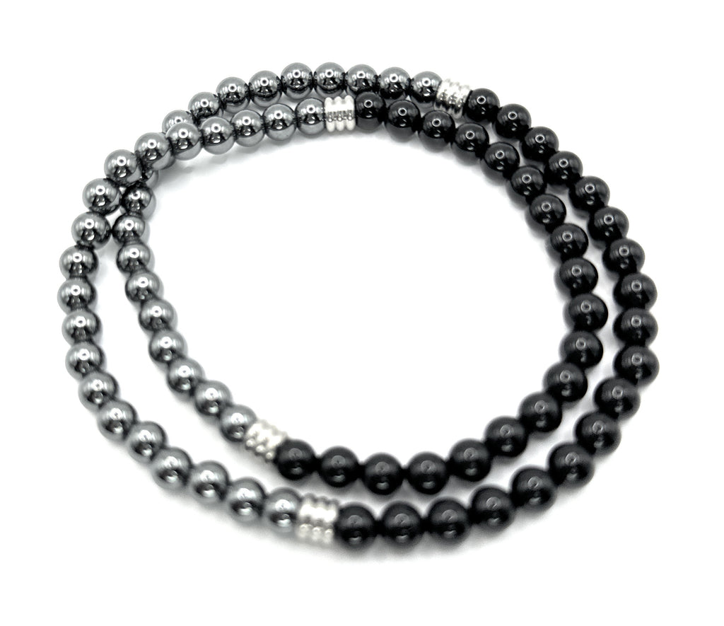 Black Onyx, Hematite Beaded Necklace – 6mm | Handmade, Stretch