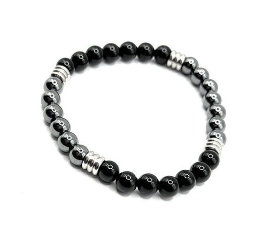 Black Onyx, Hematite Beaded Bracelet – 6mm - Shop of Small Creations, LLC