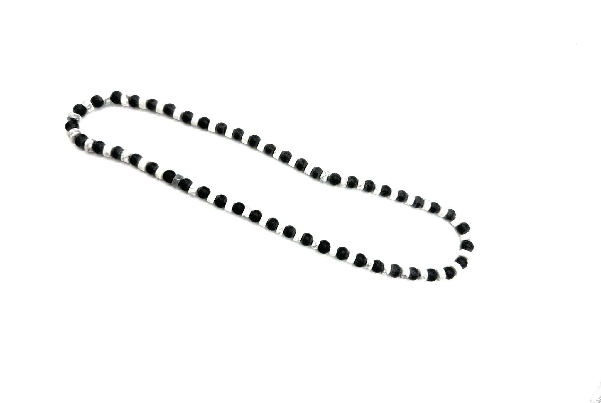 Matte Black Onyx, Heishi White Howlite Beaded Necklace – 6mm - Shop of Small Creations, LLC