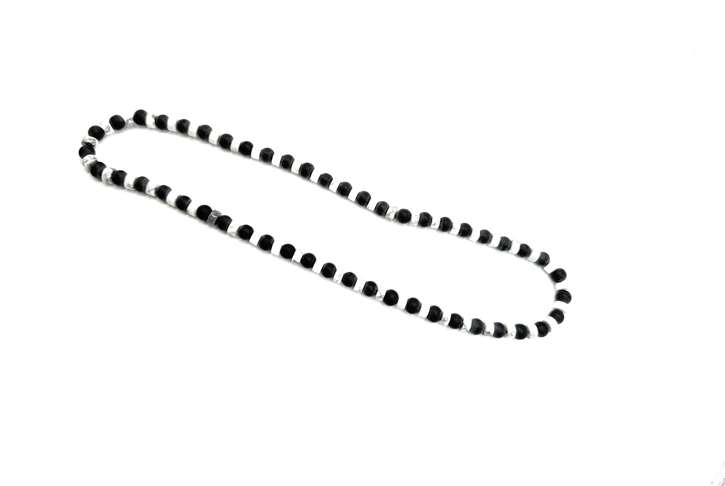Matte Black Onyx, Heishi White Howlite Beaded Necklace – 6mm